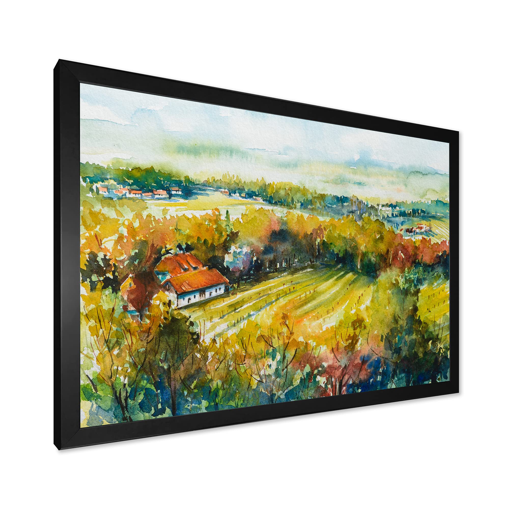 DesignQ Rustic Autumn Landscape Country Framed Wall Art - Farmhouse Decor for Living Room, Bedroom & Office