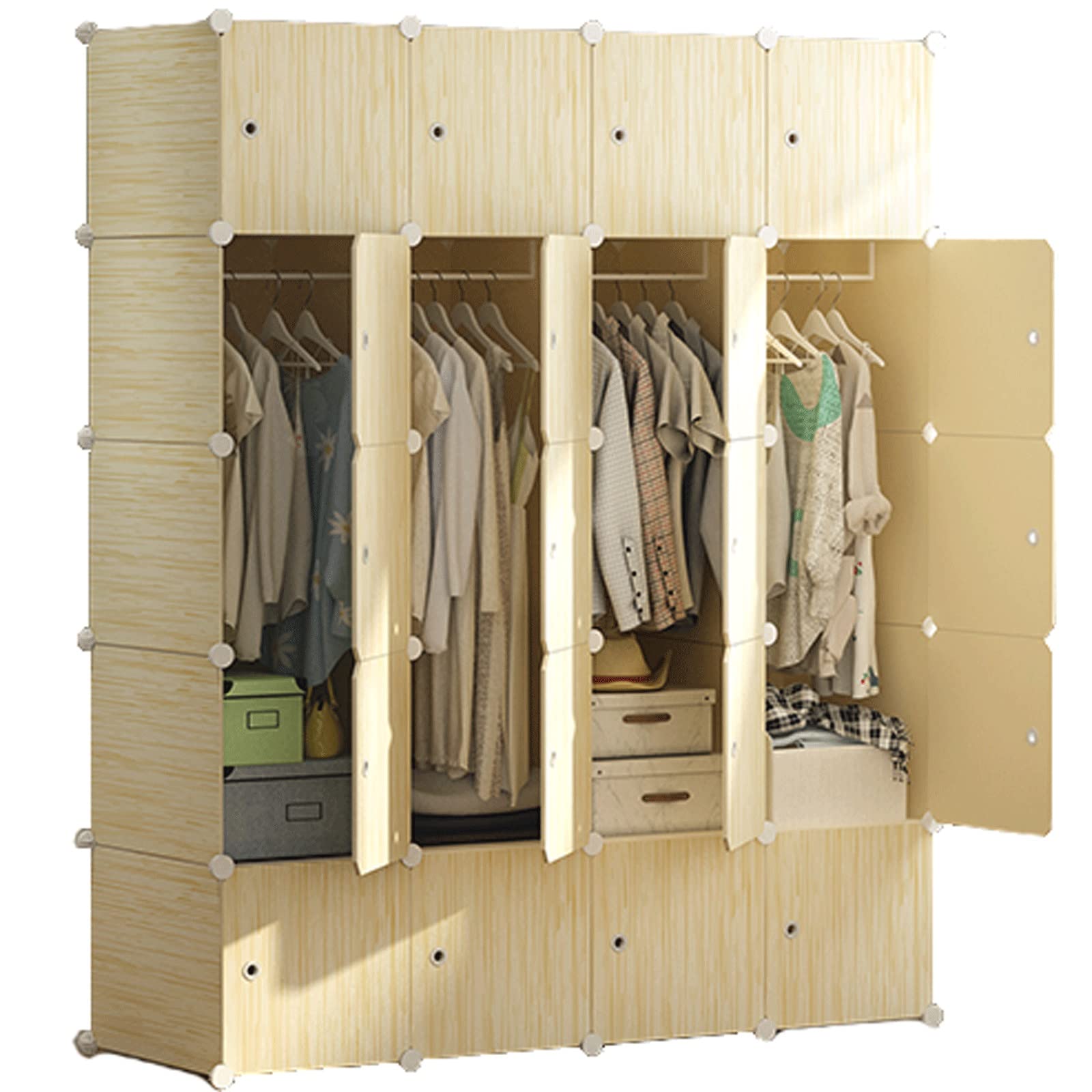 TOMYEUS Plastic Wardrobe Storage Organizer - Portable Modular Closet Cabinet with Cubes, Space Saving Closet Organizer for Bedroom, Closet & Dorm (Size C) - Perfect for Small Spaces & Home Organization