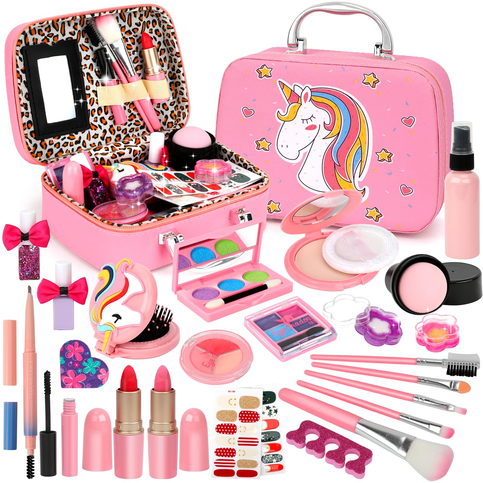 Washable Kids Makeup Kit for Girls Ages 4-8 - Non-Toxic Princess Play Cosmetic Set with Carrying Case | Perfect Birthday & Christmas Gift for Toddlers | Pretend Play, Dress Up & Role Playing Fun
