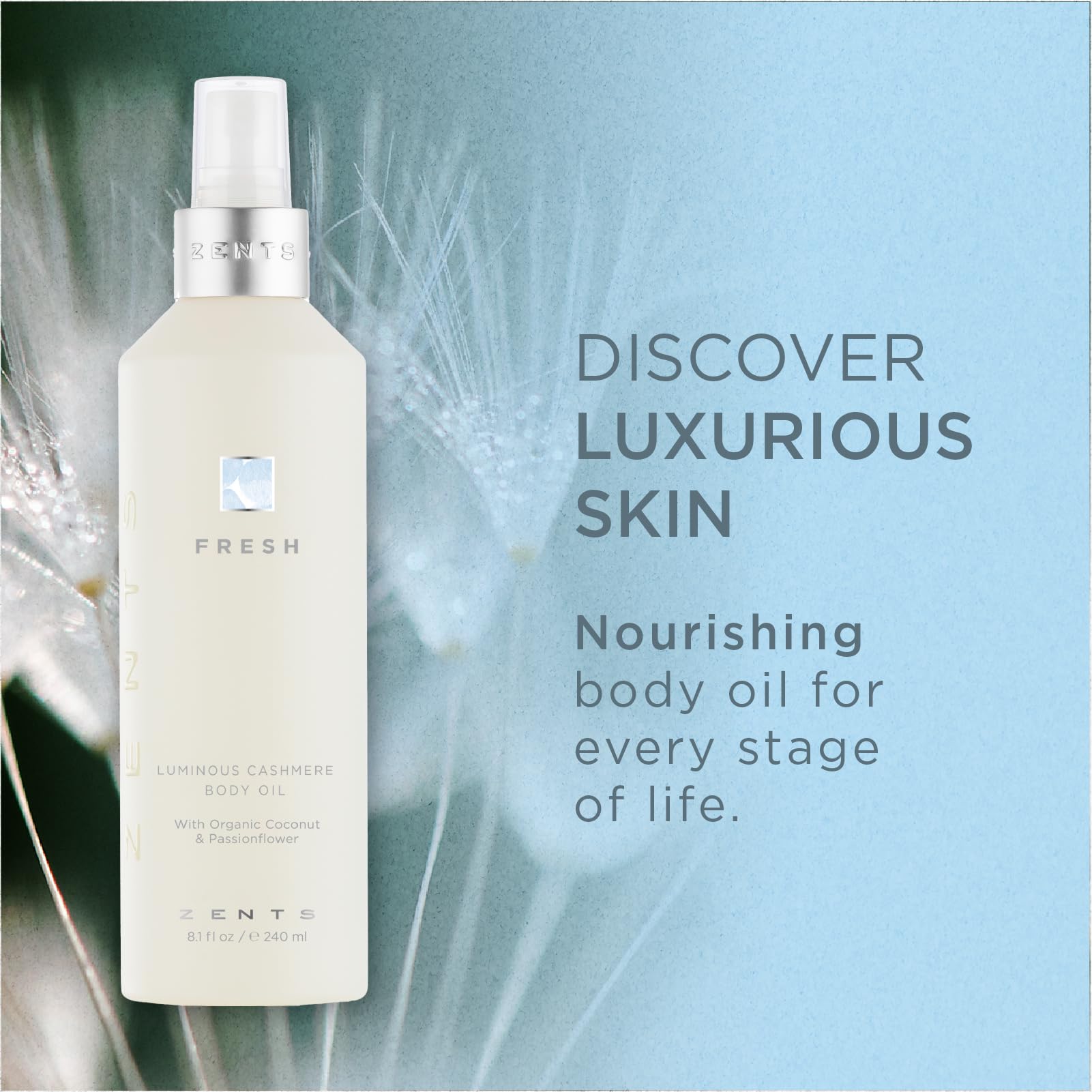 Luminous Cashmere Body Oil with Vitamin E & Organic Coconut Oil - Moisturizing & Skin Softening Treatment for Dry Skin - Fresh Fragrance - 8 fl oz - Perfect for Daily Hydration, Massage & Aromatherapy