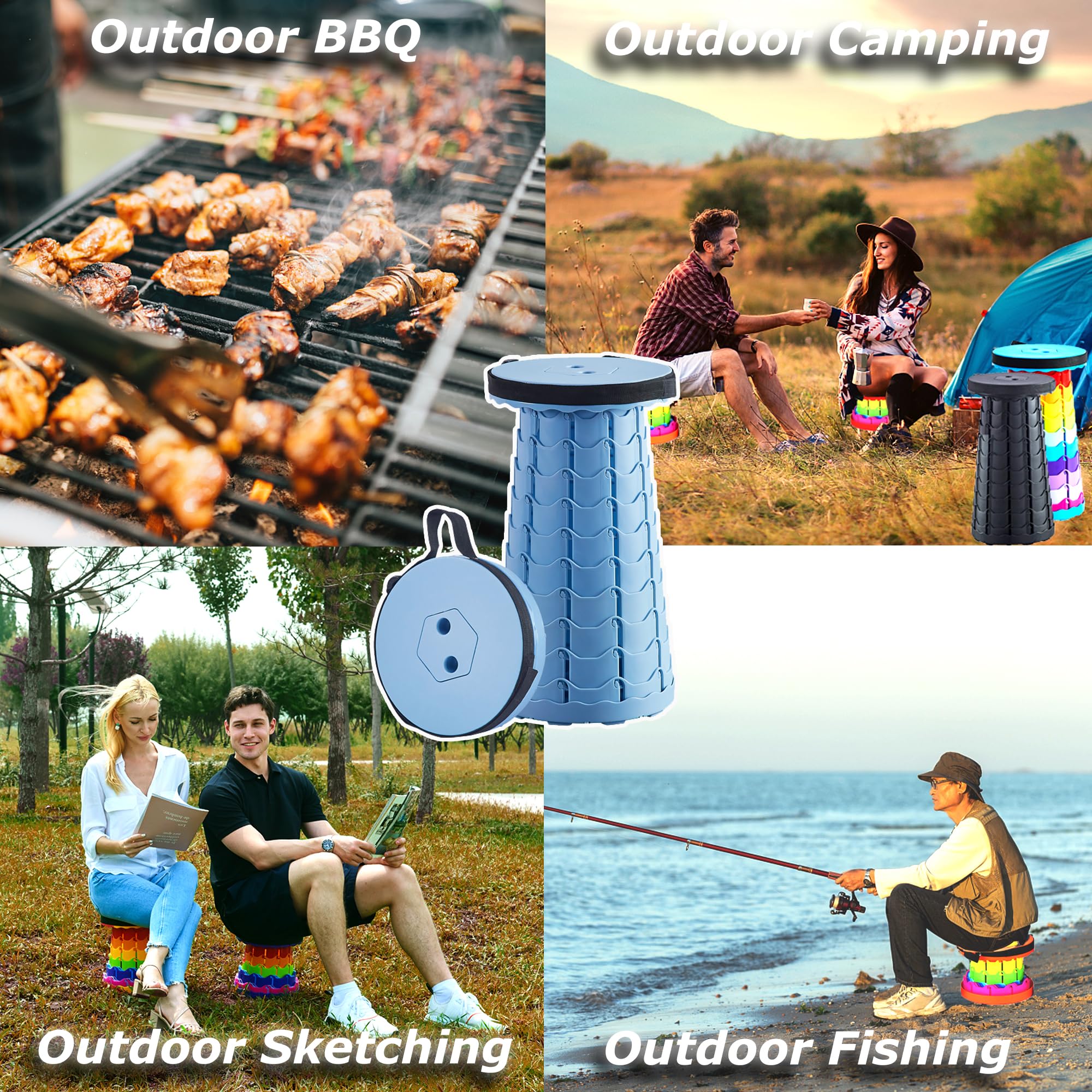 Upgraded Portable Folding Stool - Lightweight Retractable Camping Chair for Adults, Outdoor Travel, BBQ, Fishing, Waiting in Line - Compact & Durable 2nd Gen 2023 (Azure Blue) | Perfect for Beach, Picnic, Concert & Backpacking Trips