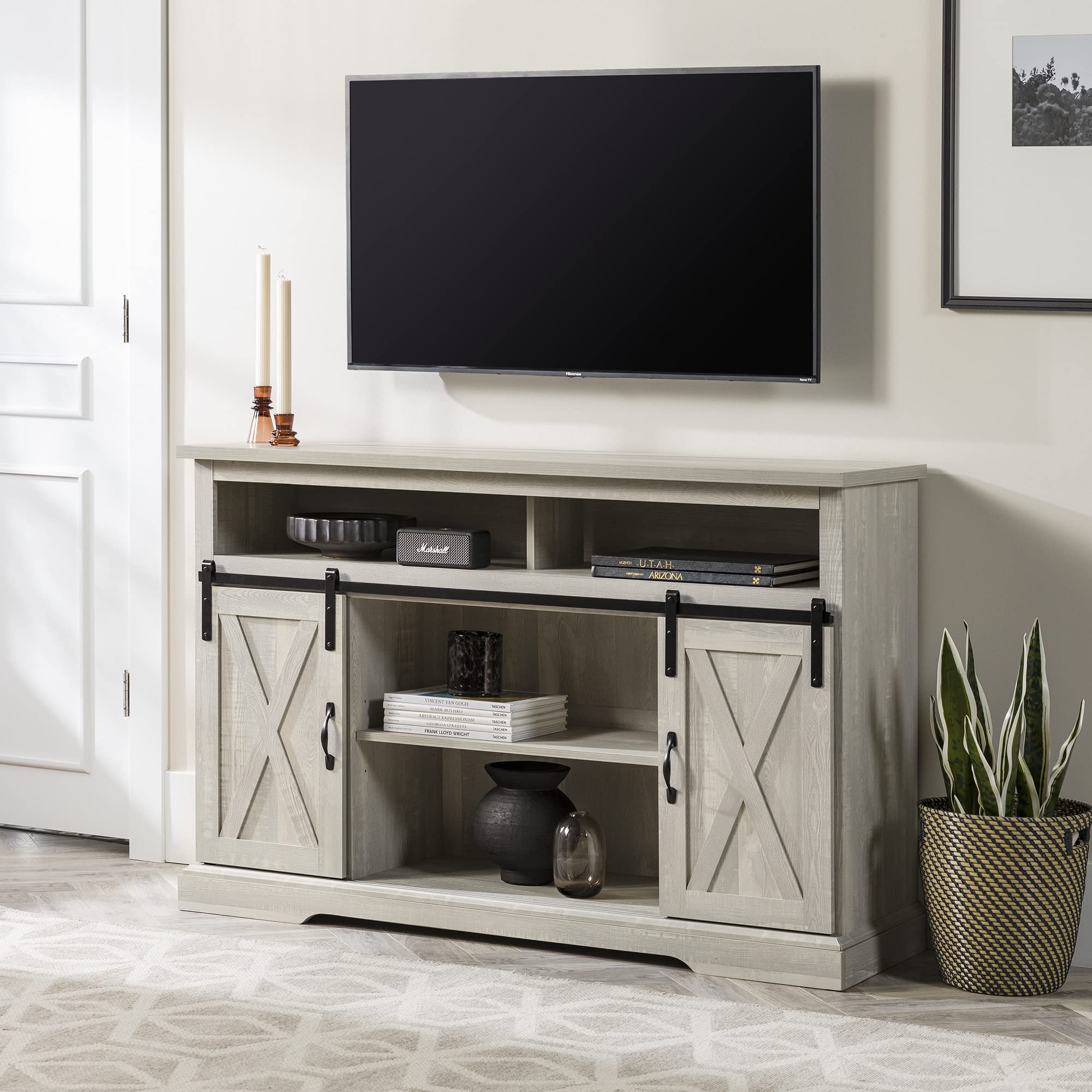 Walker Edison Clayton Farmhouse TV Stand with Sliding Barn Doors for TVs up to 58