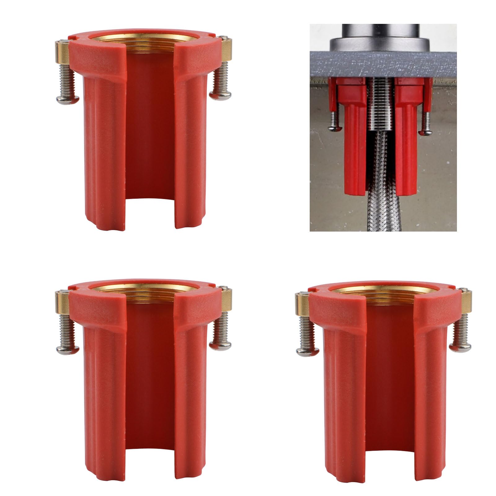 3PCS ABS Plastic Hot and Cold Water Faucet Lock Nuts - Anti-Loosening Fixing Nuts for Kitchen & Bathroom Faucets (Red) - Perfect for Leak Prevention in Sinks, Tubs, and Showers