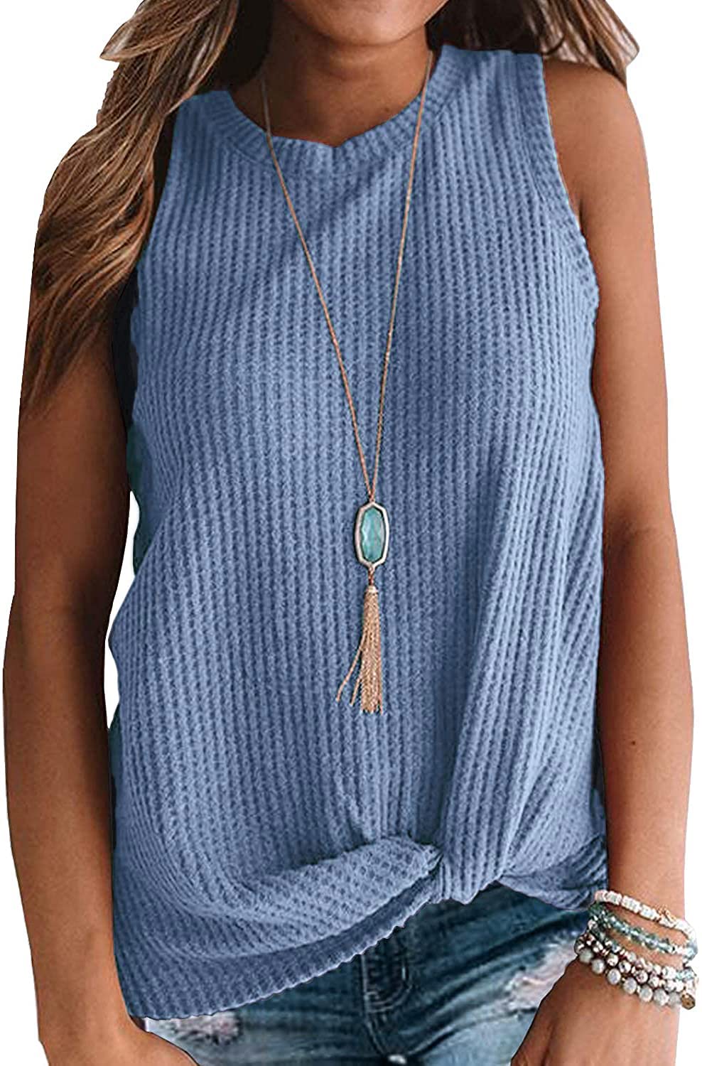 Sweetnight Women's Summer Sleeveless Tank Tops - Cute Twist Knot Waffle Knit Shirts for Casual Wear, Beach Outfits & Vacation Essentials