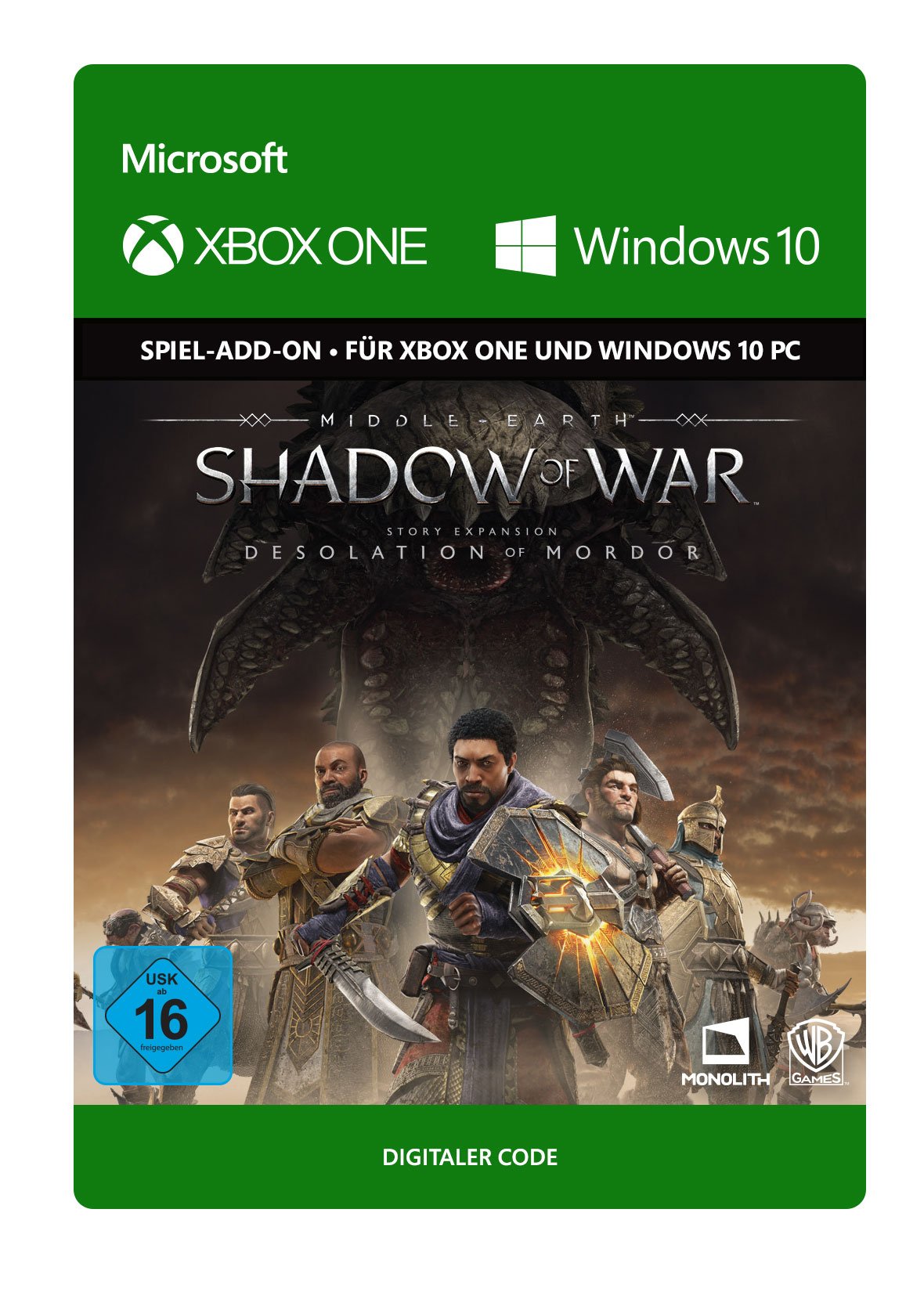 Middle-earth: Shadow of War - Desolation of Mordor DLC | Xbox One & Windows 10 PC Digital Download Code | Epic Adventure Game Expansion for Lord of the Rings Fans