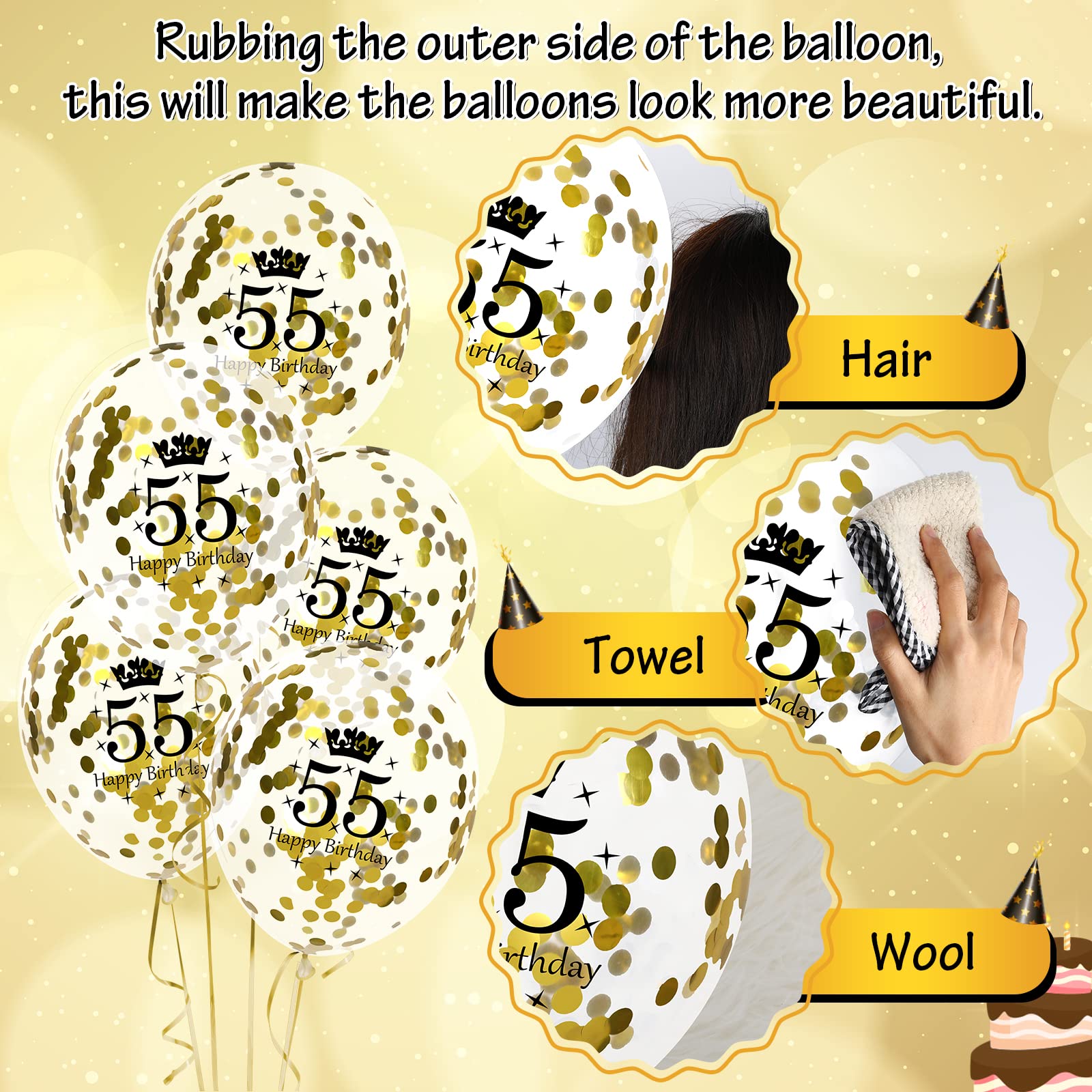 55th Birthday Balloons for Men & Women - 15 Pcs Black Gold Happy Birthday Party Decorations - Perfect for 55th Birthday Celebrations, Anniversaries, and Retirement Parties