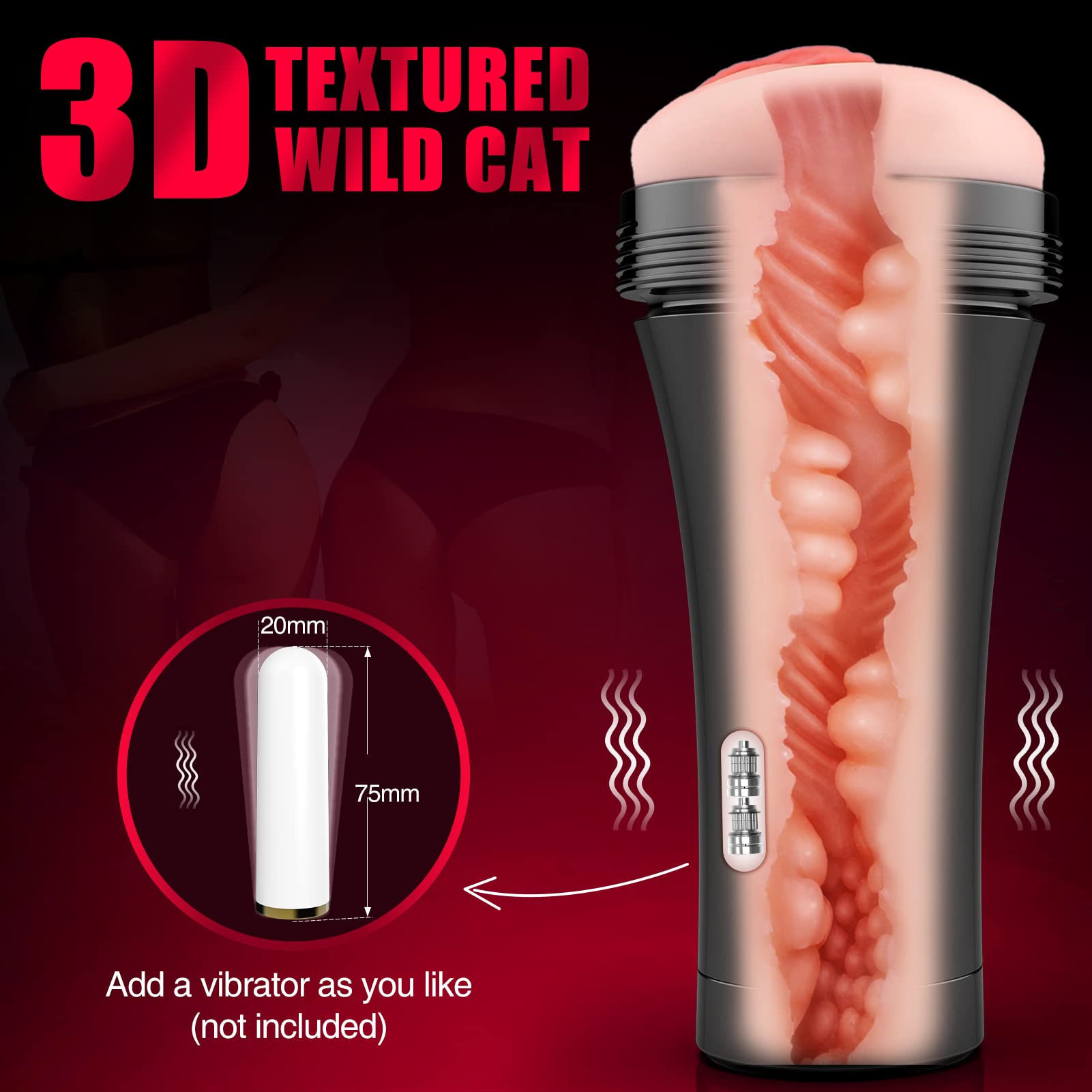 Realistic 3D Textured Male Masturbator Cup - Detachable Pocket Pussy Vagina Sex Toy for Men, Black | Adult Masturbation Stroker for Solo Pleasure & Discreet Storage | Perfect for Travel, Home Use & Private Moments