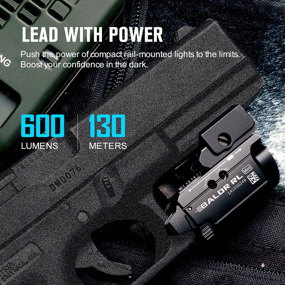 OLIGHT Baldr RL Mini 600 Lumens Compact Rail Mounted Tactical Flashlight - Red & White LED Combo, Magnetic USB Rechargeable, Fits 1913/GL Rails - Perfect for Home Defense, Hunting & Tactical Operations