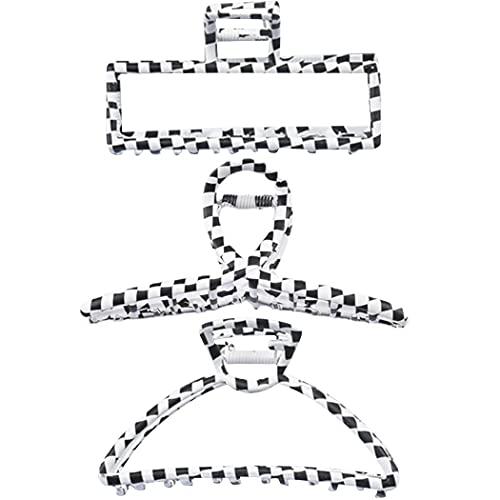 Licogel Checkered Hair Claw Clips 3PCS - Lightweight Strong Hair Clamps for Women, Thick Curly & Long Thin Hair - Perfect for Ponytails, Buns & Everyday Styling