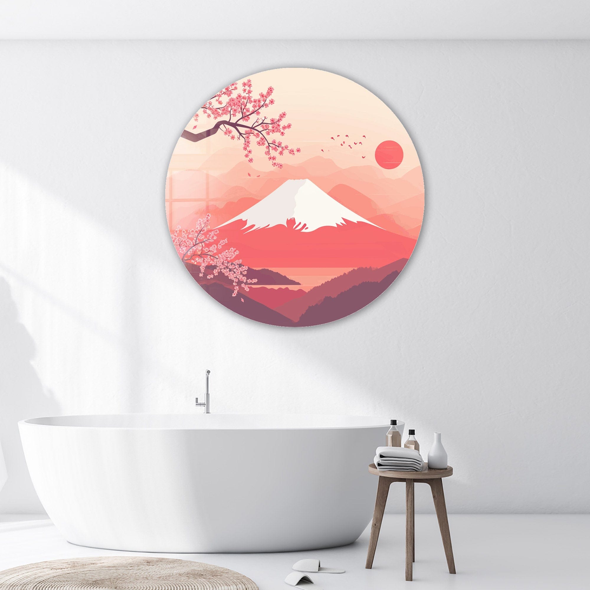 Sakura Peaks Rounded Glass Wall Art - Elegant Floral Decor for Living Room, Bedroom & Office - Perfect for Home & Office Decor