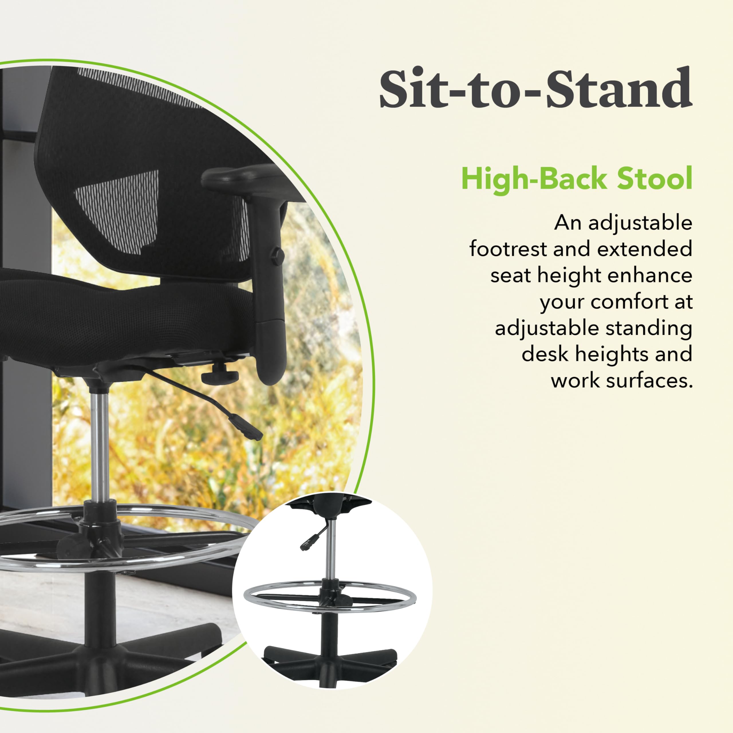 HON Prominent Standing Desk Chair - Ergonomic Office Chair with Adjustable Height, High Back Support & Foot Rest - Perfect for Home Office, Gaming & Workspaces