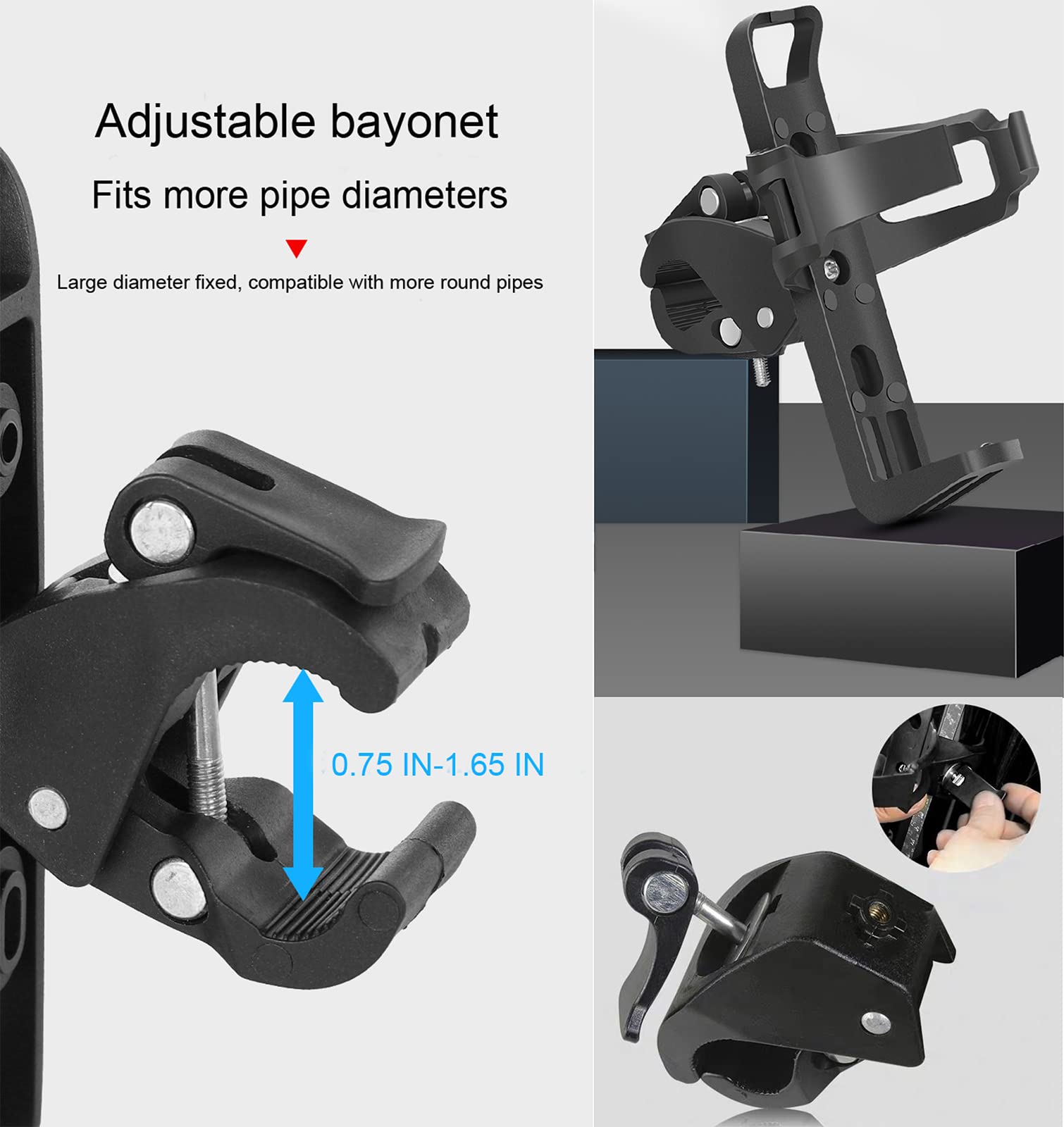 2 Pack Universal Bicycle Water Bottle Cage Holder - Adjustable 360° Rotating Bike Cup Mount for Mountain Bikes, Strollers & Walkers | Perfect for Cycling, Hiking & Outdoor Activities (Black)