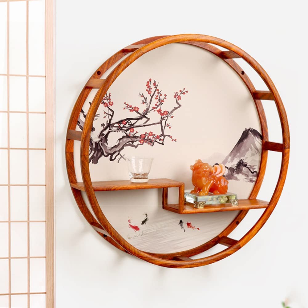YZJC Retro Wall-Mounted Shelf - Solid Wood Floating Display Shelf for Bedroom Decor - 50cm Chinese Style Decorative Shelf - Perfect for Living Room, Office & Vintage Home Decor