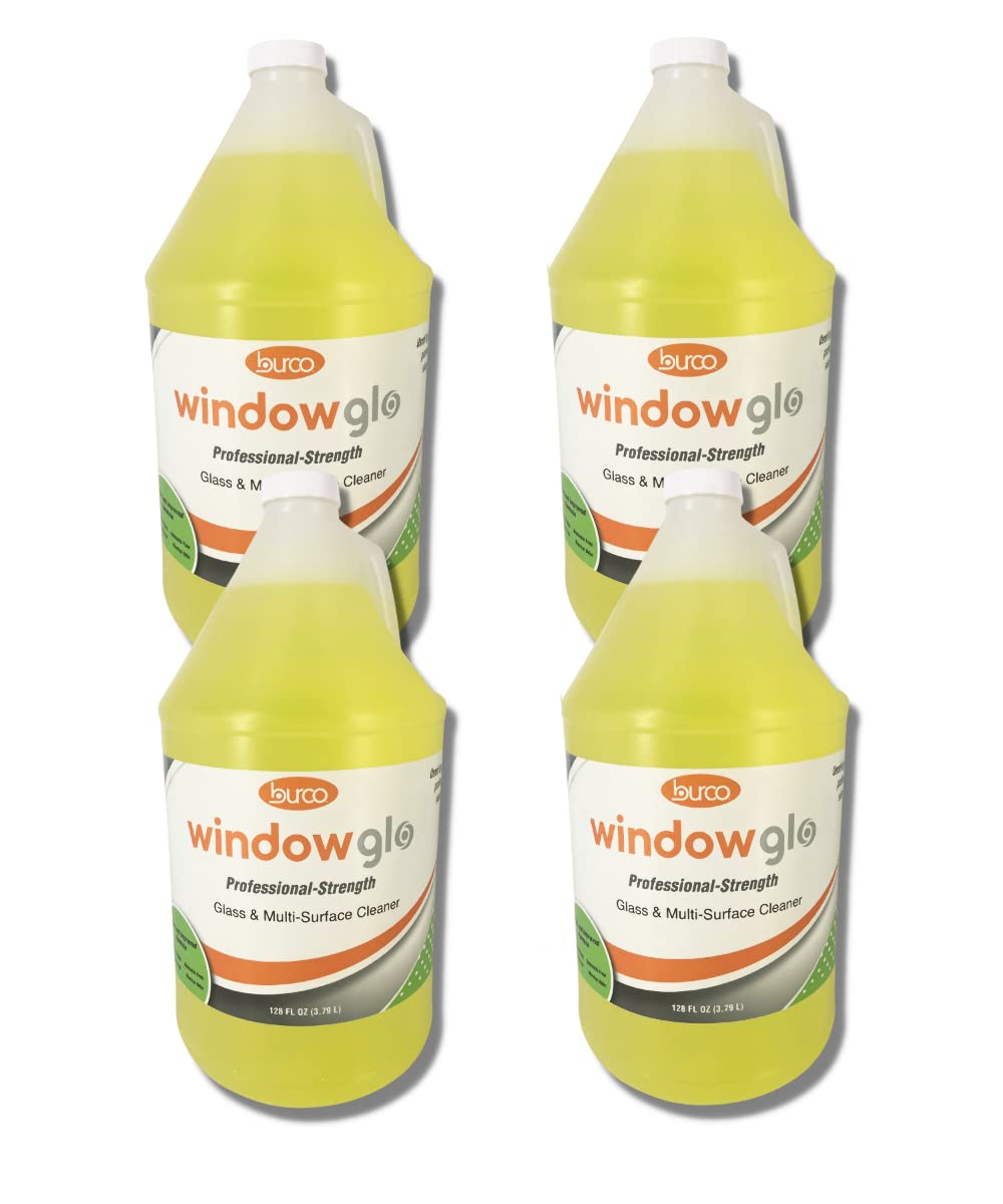 Burco Window Glo Glass & Multi-Surface Cleaner - 1 Gallon (4 Pack) - Streak-Free for Windows, Mirrors, Countertops & More