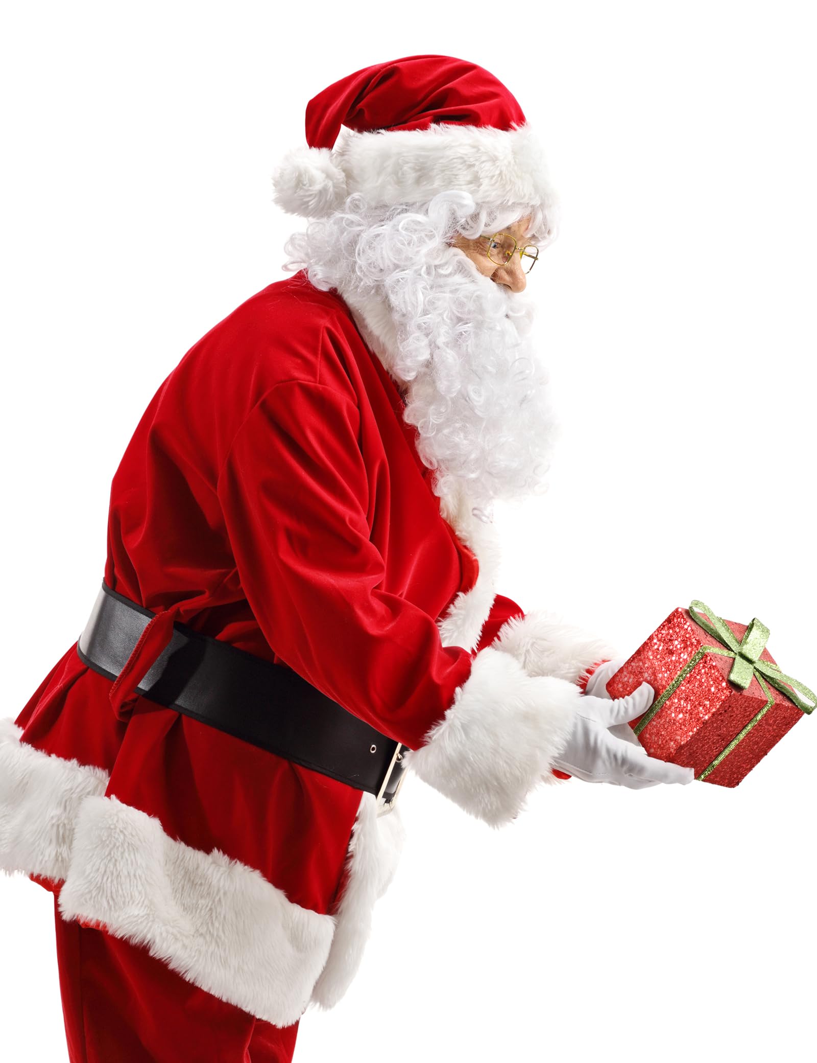 Potalay Men's Deluxe Santa Suit 11-Piece Set - Red Velvet Adult Santa Claus Costume with Hat, Belt & Boot Covers for Christmas Parties & Holiday Events