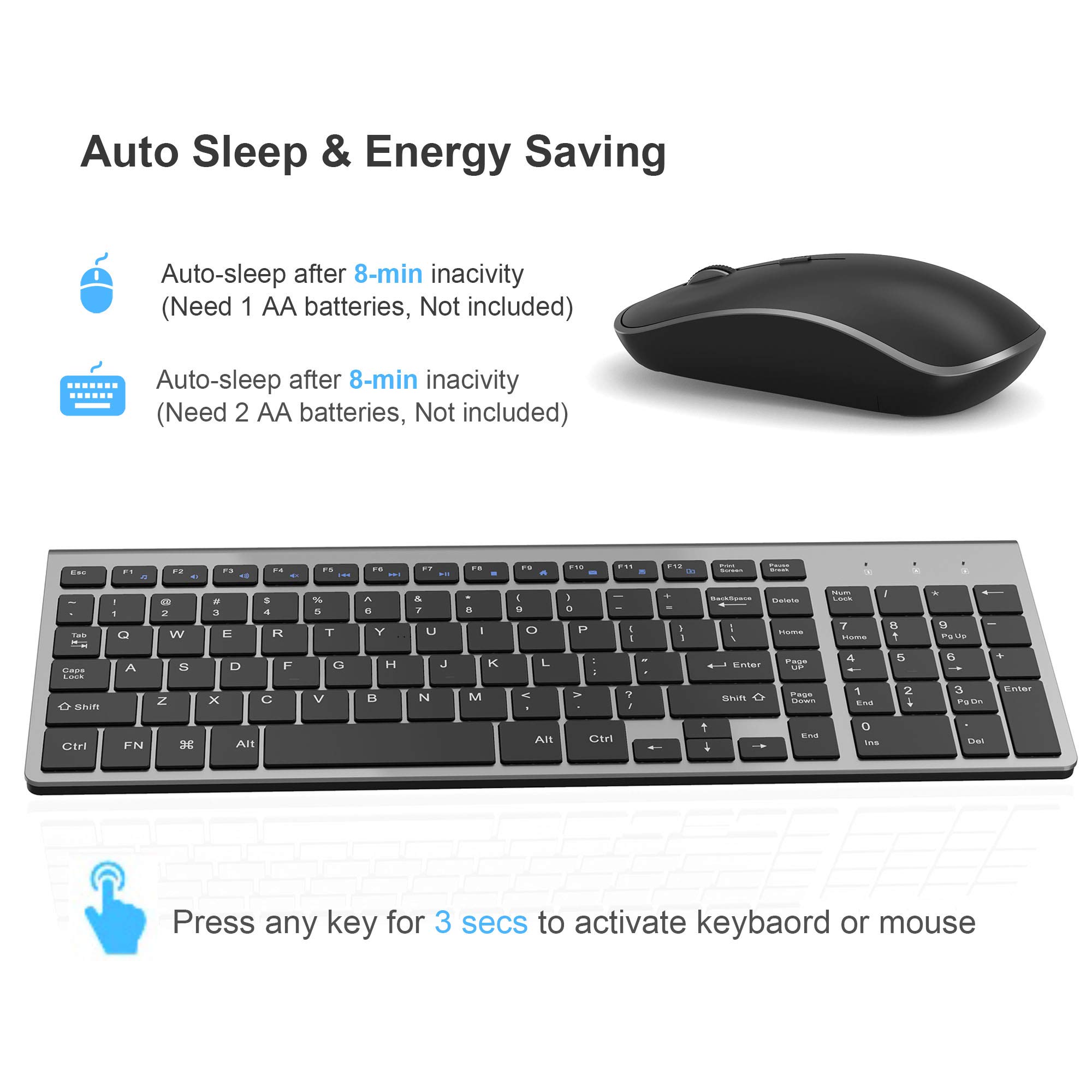 JOYACCESS 2.4G Wireless Keyboard and Mouse Combo - Ultra Slim Compact Design for Windows PC, Laptop, Desktop Computer (Grey) | Perfect for Office Work, Home Use, and Gaming