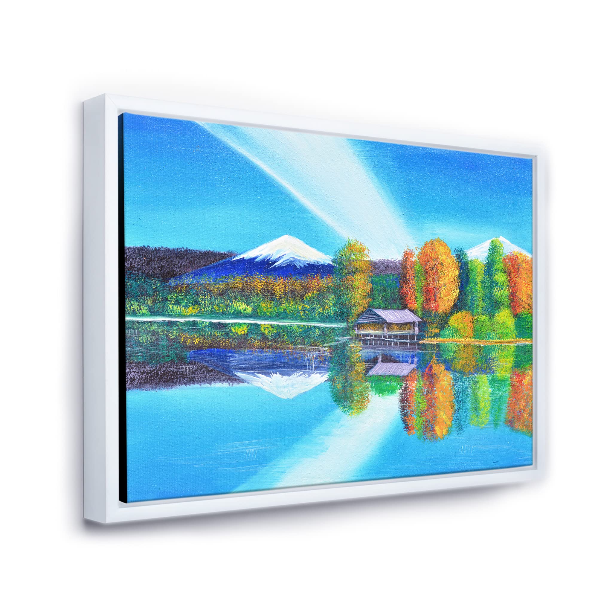 Reflection of Mountain and Sky on The Lake - Coastal Framed Canvas Wall Art Print for Living Room, Bedroom & Office Decor | Nature Landscape Painting | Modern Home Décor