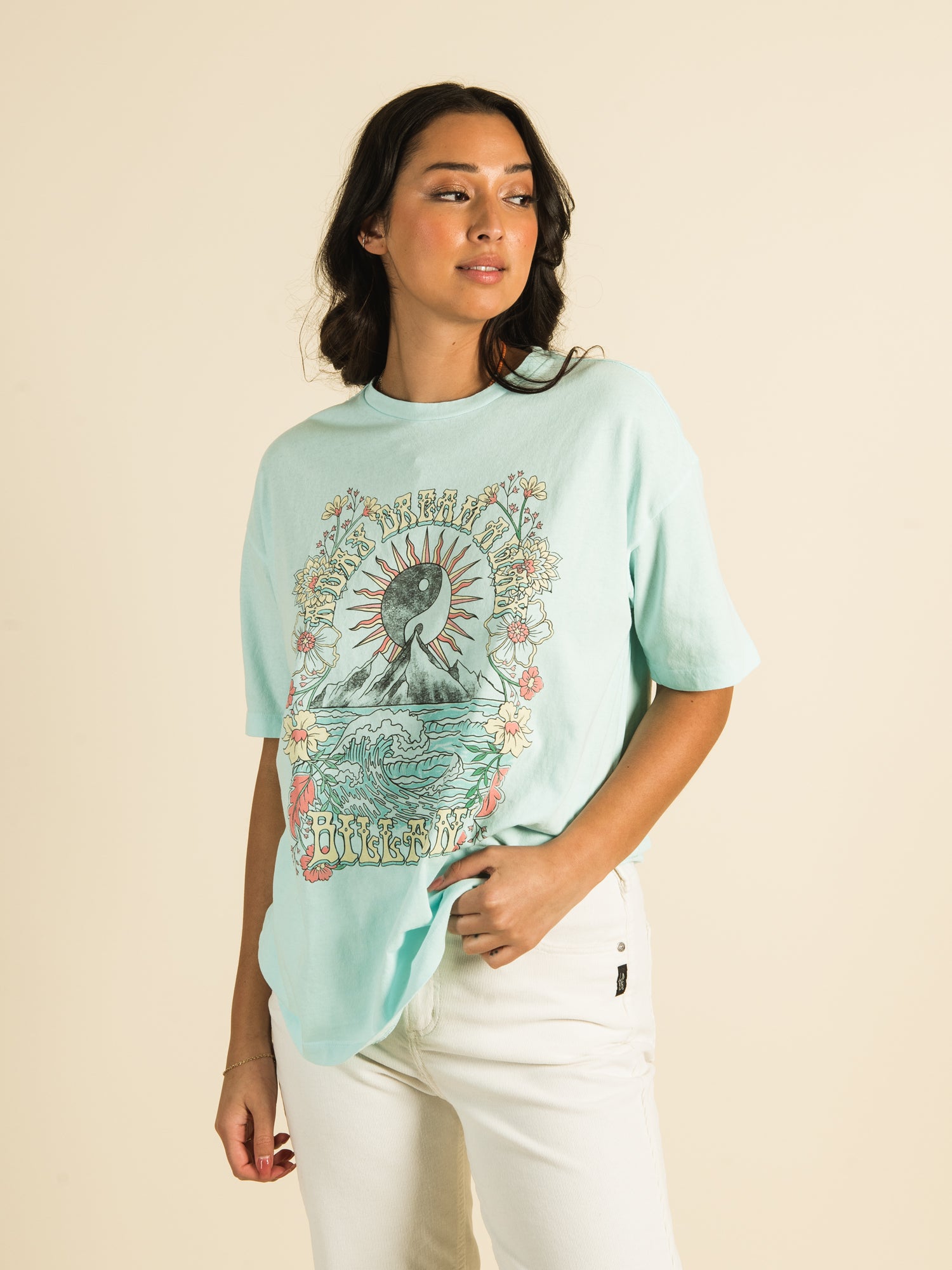 BILLABONG Daydream Away Short Sleeve Boyfriend T-Shirt - Women's Casual Loose Fit Tee for Beach, Travel & Everyday Wear