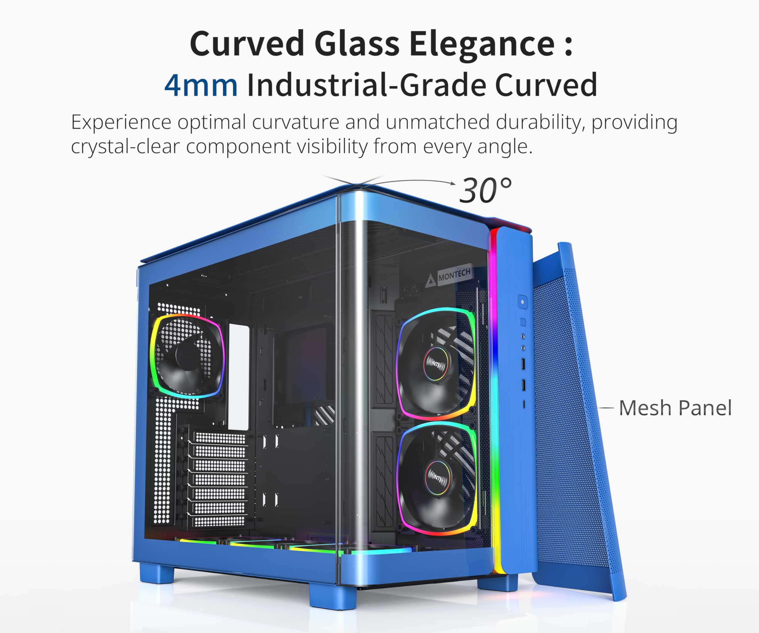 MONTECH King 95 PRO Dual-Chamber ATX Mid-Tower PC Gaming Case - High Airflow Design, Tool-Free Panels, Curved Tempered Glass Front, 6 Pre-Installed ARGB PWM Fans | Perfect for Gaming Rigs, Streaming Setups & High-Performance Workstations