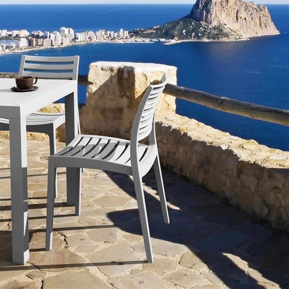 Compamia Ares Outdoor Patio Dining Chairs - Silver Gray Set of 2 - Weather-Resistant Metal Garden Chairs for Backyard, Poolside & Restaurant Use