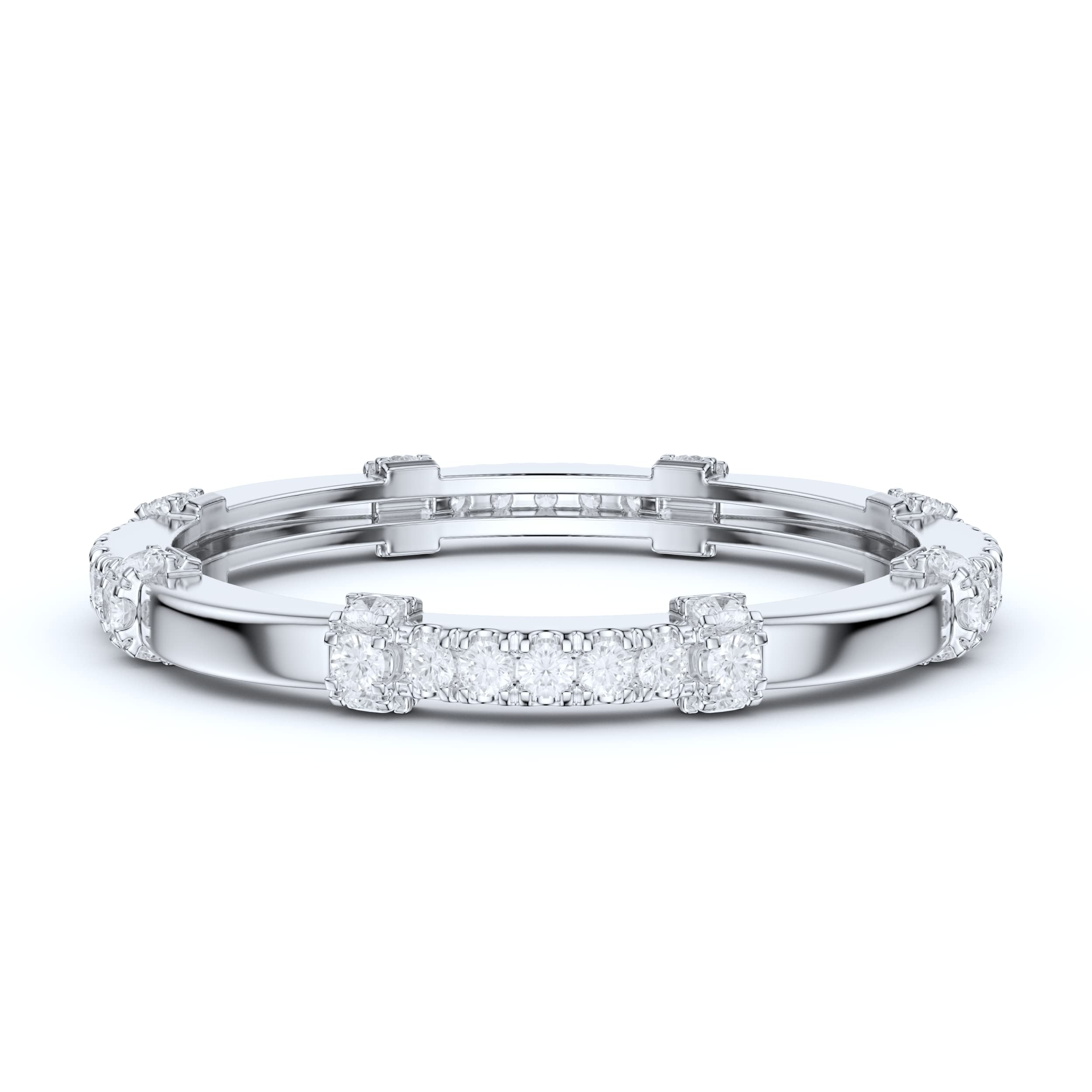10K White Gold Petite Wave Eternity Ring with Simulated Diamond or Genuine Moissanite - Perfect for Wedding Bands, Anniversary Gifts & Bridal Jewelry