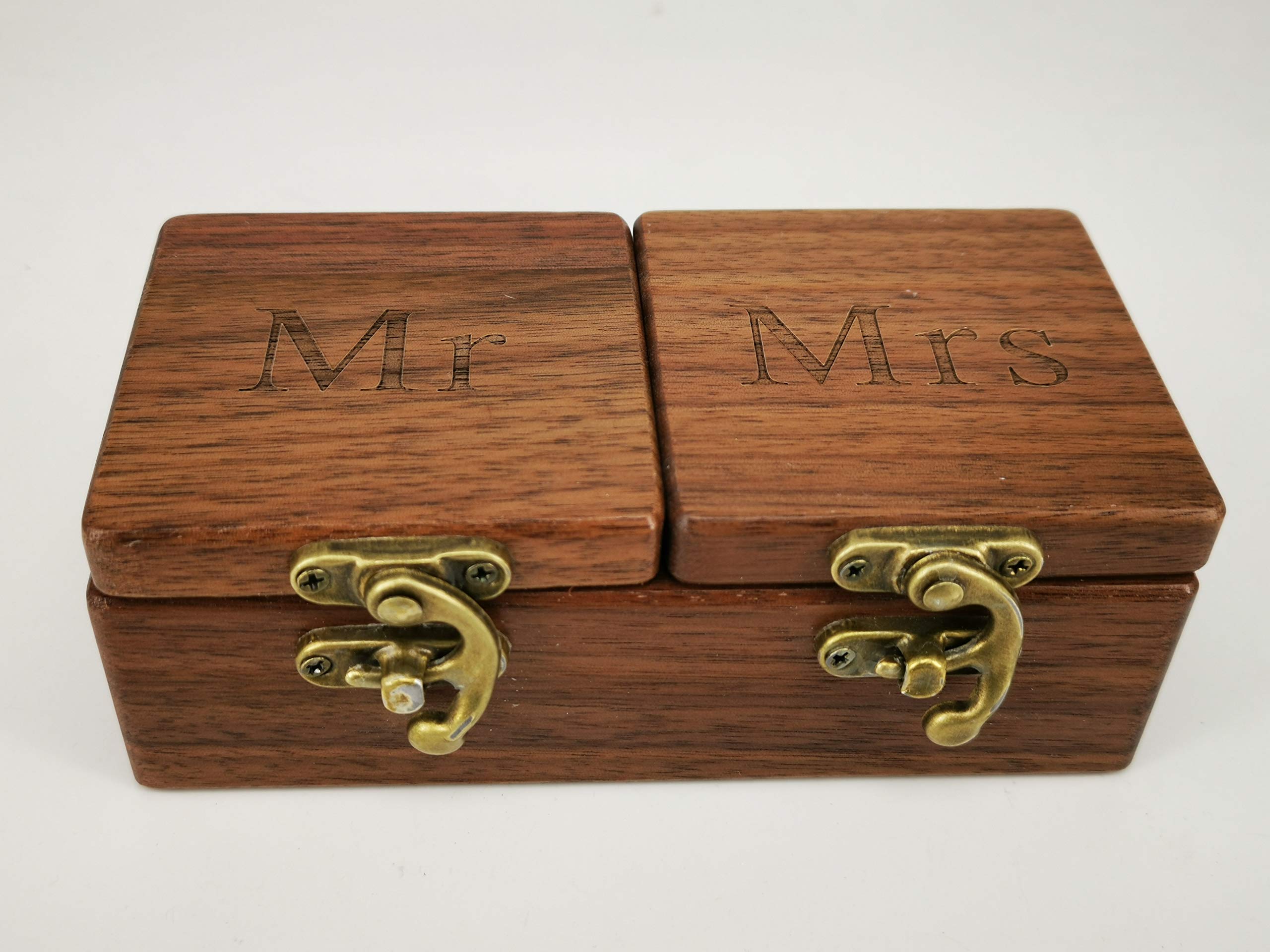 QTMY Wooden Engagement Ring Box - Elegant Ring Bearer Box for Wedding Ceremony, Mr & Mrs Gift Set - Perfect for Proposals, Vow Renewals & Anniversary Celebrations