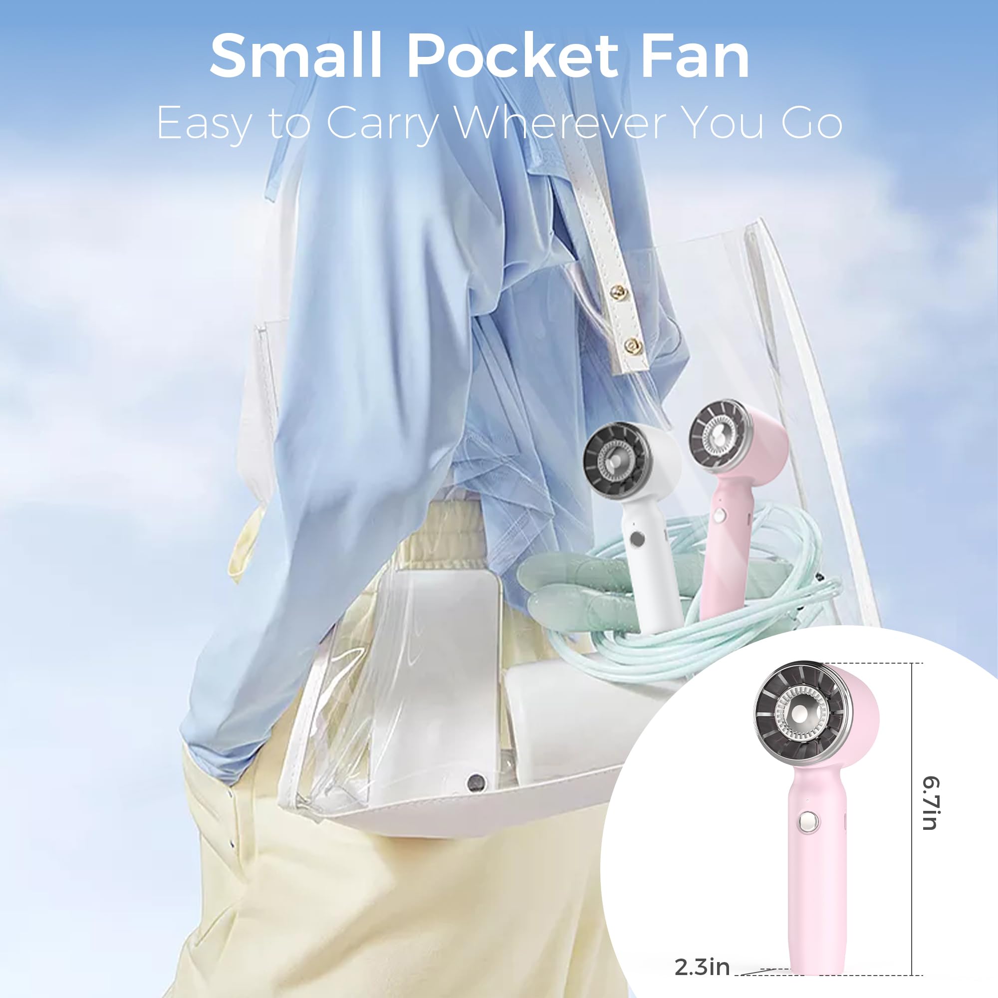 COMLIFE 2 Pack Handheld Mini Fan - Portable Rechargeable Turbo Fan with 3 Speed Settings, USB Powered Personal Pocket Fan for Women, Men, Kids - Perfect for Travel, Office, Gym, Makeup & Outdoor Activities