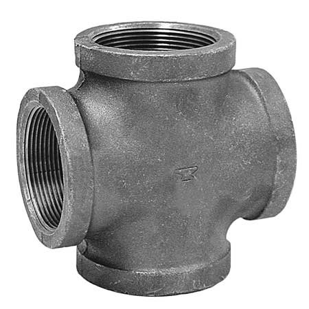 1-1/4 Inch Black Malleable Iron Cross Fitting - Heavy Duty Pipe Connector for Plumbing, HVAC, and Industrial Applications
