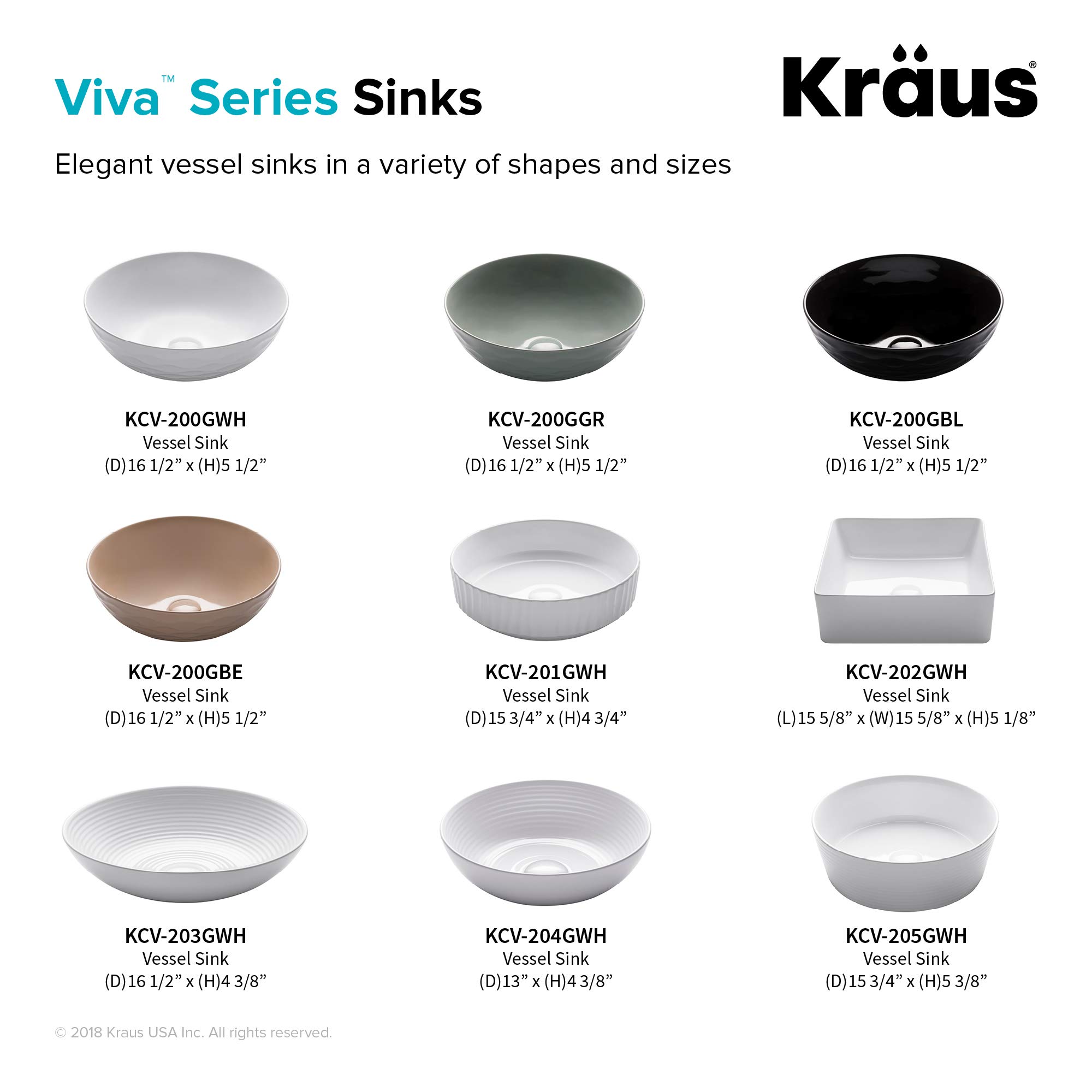 KRAUS Viva™ Round White Porcelain Ceramic Vessel Bathroom Sink - 13 Inch Diameter x 4.38 Inch Height (KCV-204GWH) | Modern Vanity Sink for Bathroom Remodel & Powder Room Upgrade