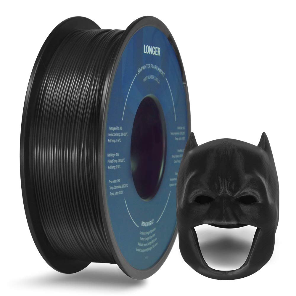 Premium LONGER PLA 3D Printer Filament 1.75mm - High Precision +/-0.02mm, Tangle-Free, Eco-Friendly, Wide Compatibility (1KG Spool, Black) for Smooth 3D Printing of Toys, Prototypes & DIY Projects