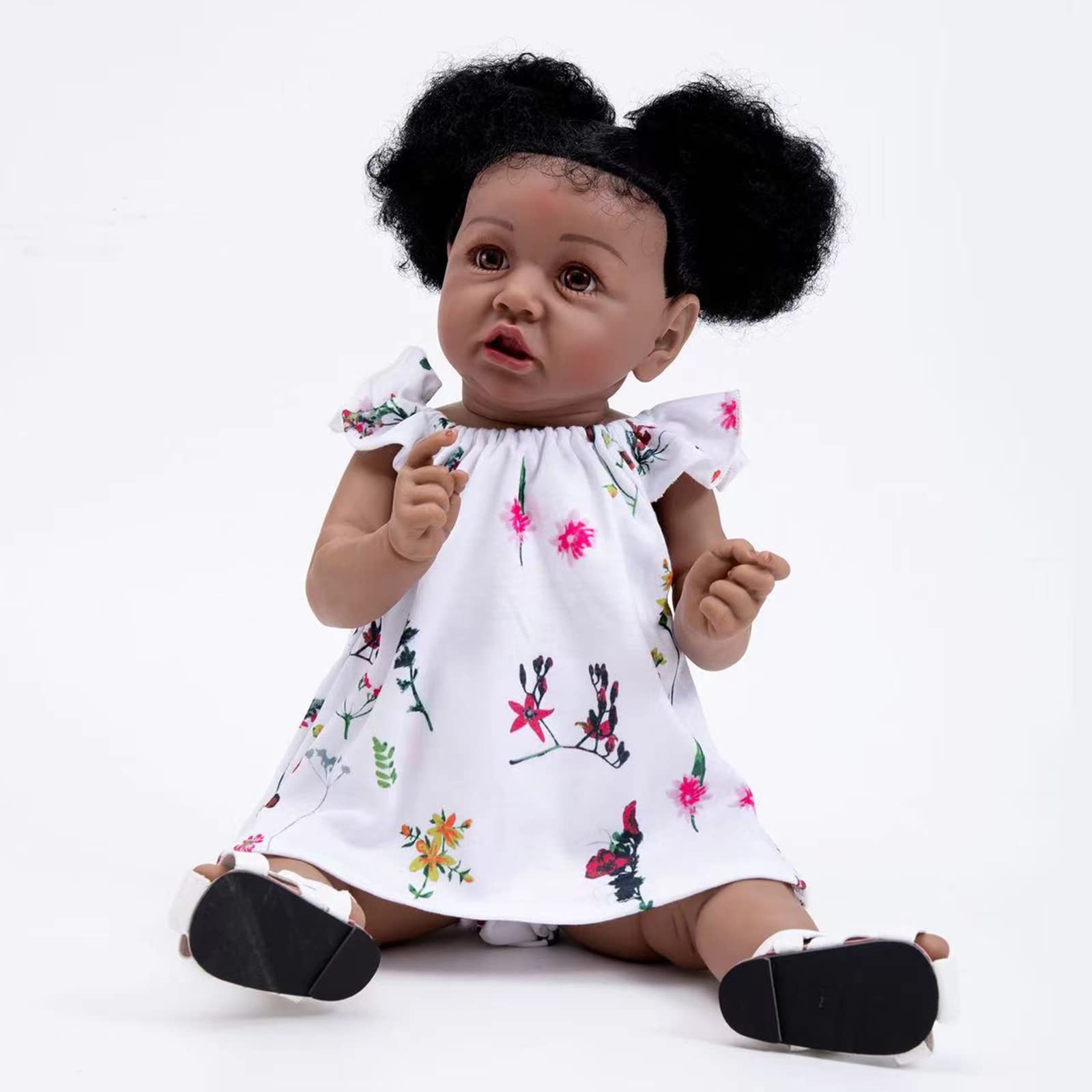 GYAM 24 Inch Black Reborn Baby Doll - Lifelike Silicone Full Body African American Girl Doll for Collectors, Gift Giving & Nursery Decor | Perfect for Photography Props, Baby Showers & Therapy Use