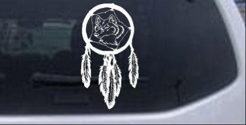 Wolf Head Dreamcatcher Car Window Sticker - 10x5.6 Inch White Decal for Trucks, Laptops & Home Decor | Western Style Wall Art & Vehicle Accessories