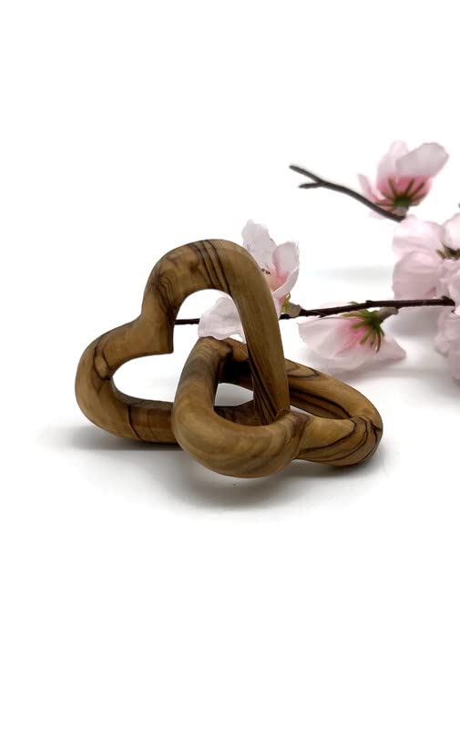 Olive Wood Hearts - Interlocking Wooden Hearts for 5th Anniversary, Wedding Table Decor, Couples Gifts | Romantic Valentines Day Present for Him & Her, Sympathy Gift for Loss Love | Perfect for Home Decor, Wedding Centerpieces & Romantic Gift Giving
