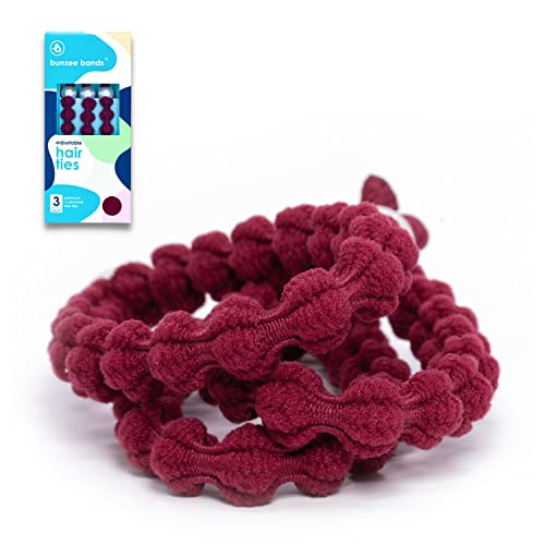 Bunzee Bands Burgundy Hair Ties for Thick Hair - No Damage Elastic Hair Bands - Soft Ponytail Holders for Women - Adjustable Hair Scrunchies & Bracelet Style - Perfect for Workouts, Office & Everyday Use