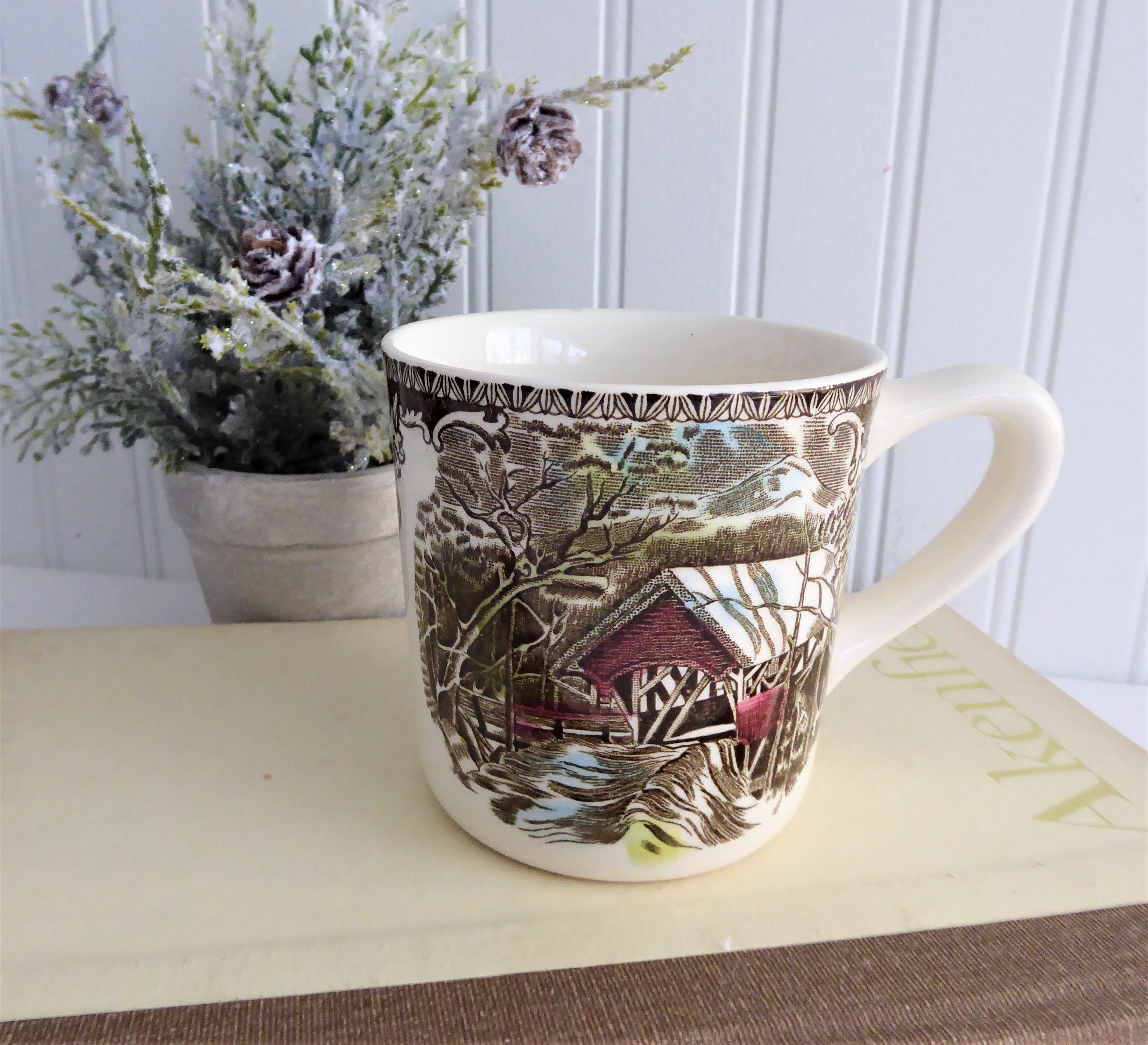 Johnson Brothers Covered Bridge Ceramic Mug 9 Oz - Vintage Style Coffee Cup for Elderly, Perfect for Tea, Hot Chocolate & Cozy Home Use