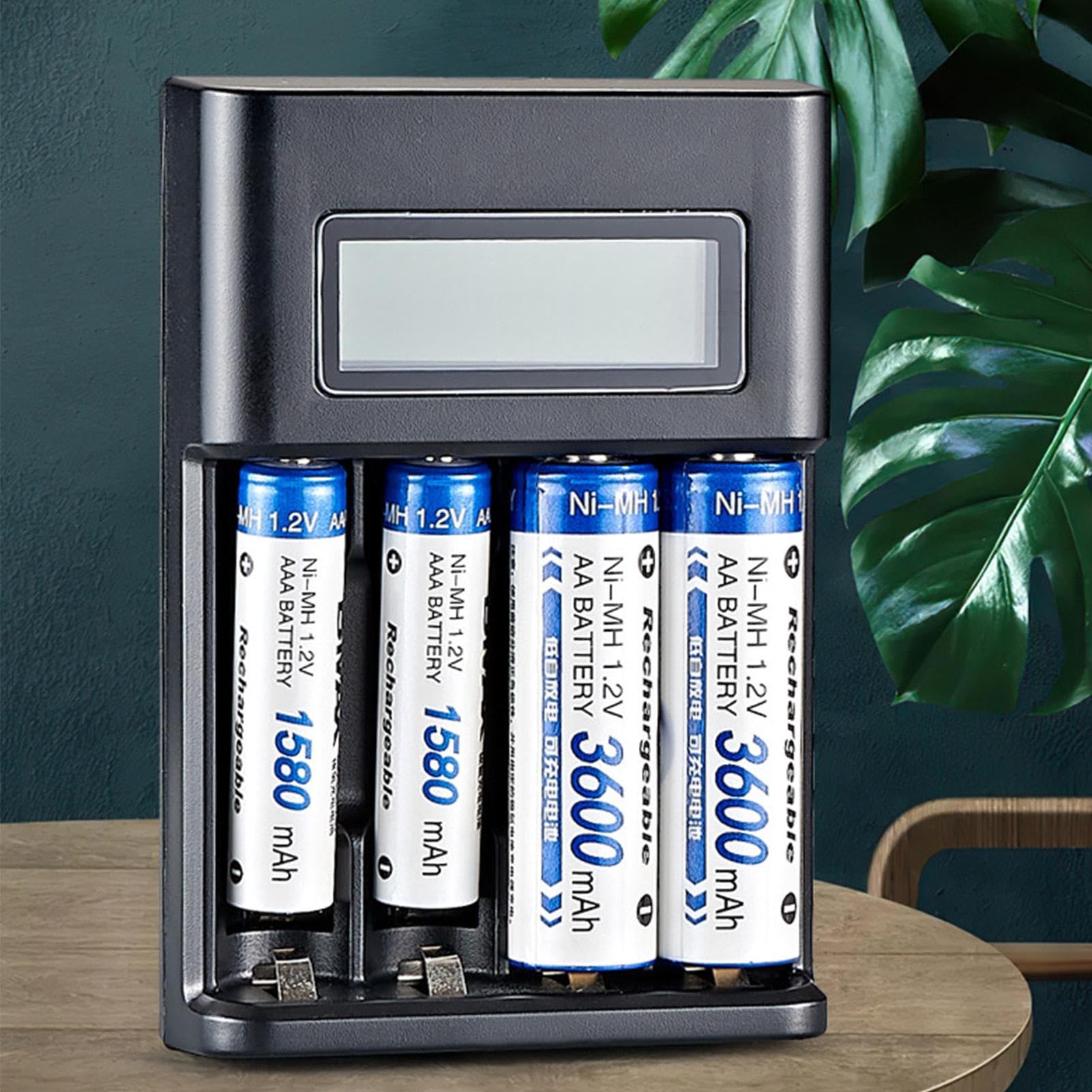 4-Slot USB AA AAA Battery Charger with Smart LCD Display - Fast Charging for 1.2V NiMH Rechargeable Batteries - Perfect for Cameras, Toys, Remote Controls & Electronic Devices