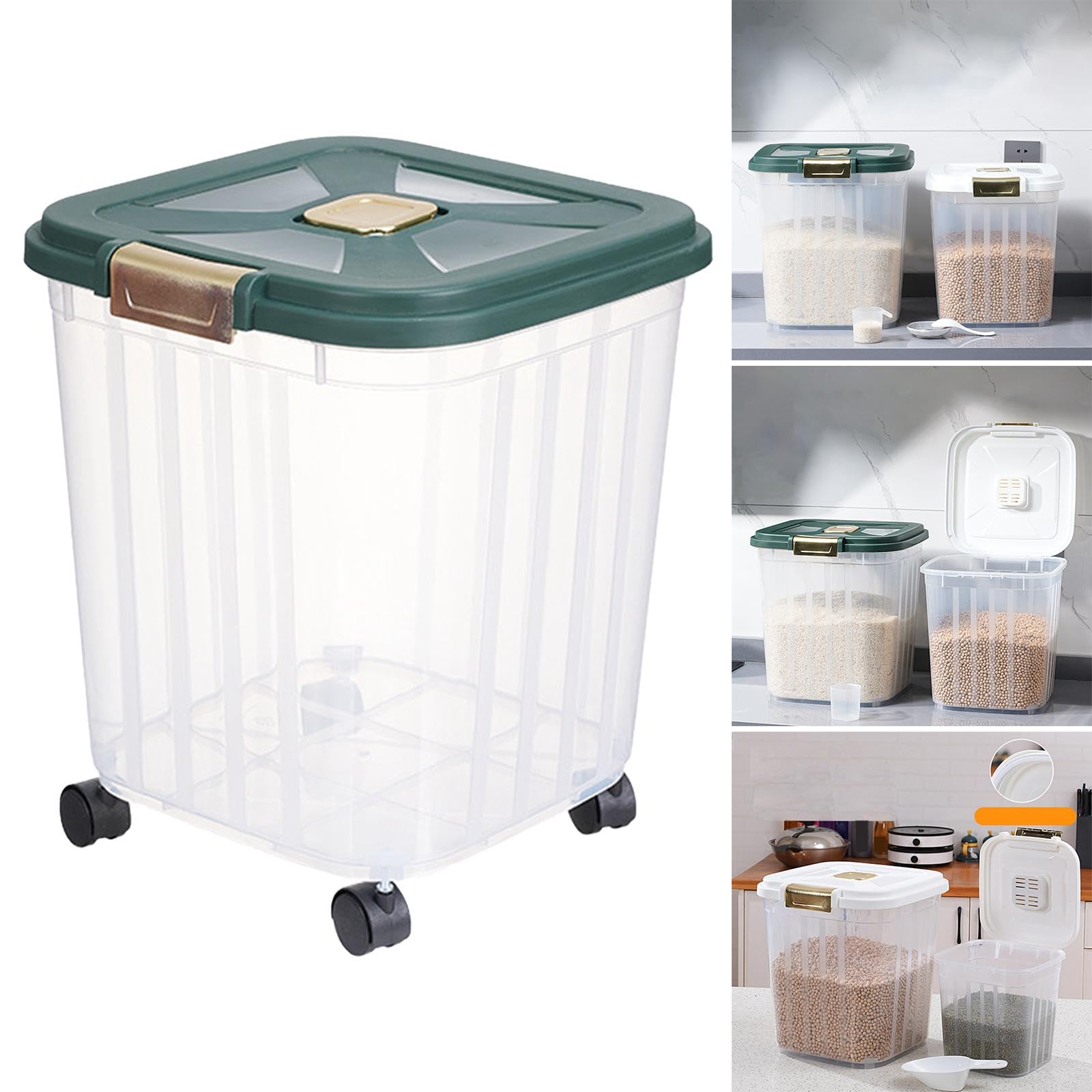 **15kg Airtight Rice Storage Container with Casters - Large Dry Food Bin for Rice, Snacks, Nuts | Perfect for Kitchen, Pantry & Bulk Food Storage**