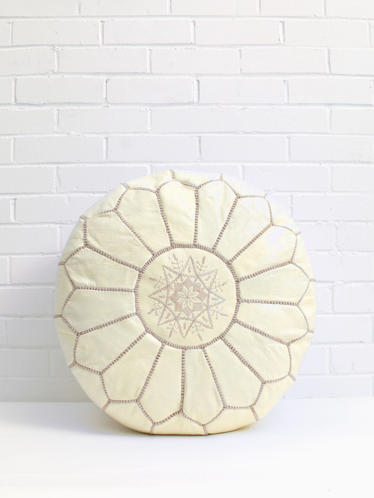 Authentic Moroccan Leather Pouffe in Pale Lemon - Handcrafted Ottoman Footstool for Living Room, Bedroom & Boho Decor | Slight Seconds Sale