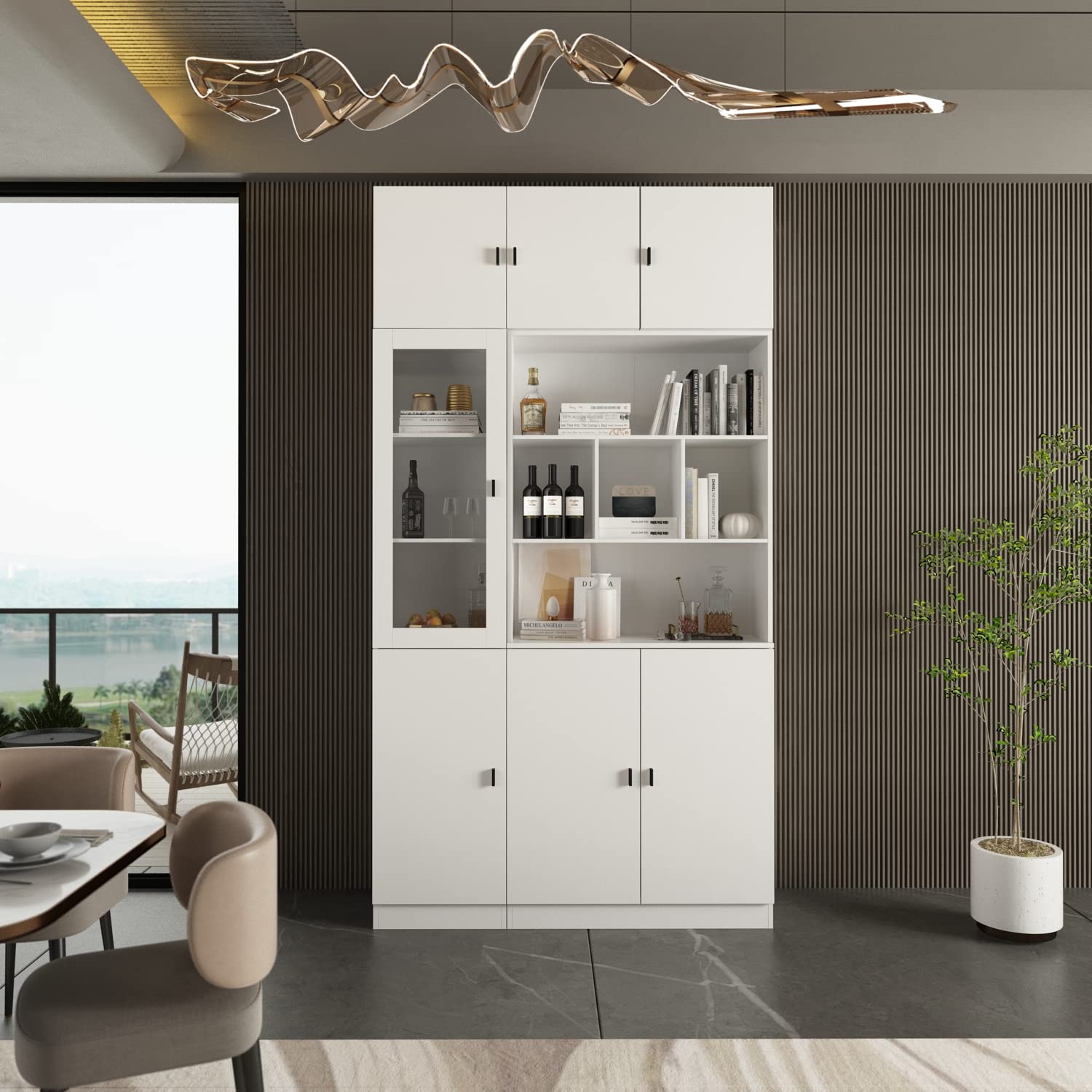AIEGLE 5-Tier Tall Bookcase with Glass Doors - Modern Bookshelf for Home Office, Library & Living Room - White Storage Cabinet with Adjustable Shelves (15.7