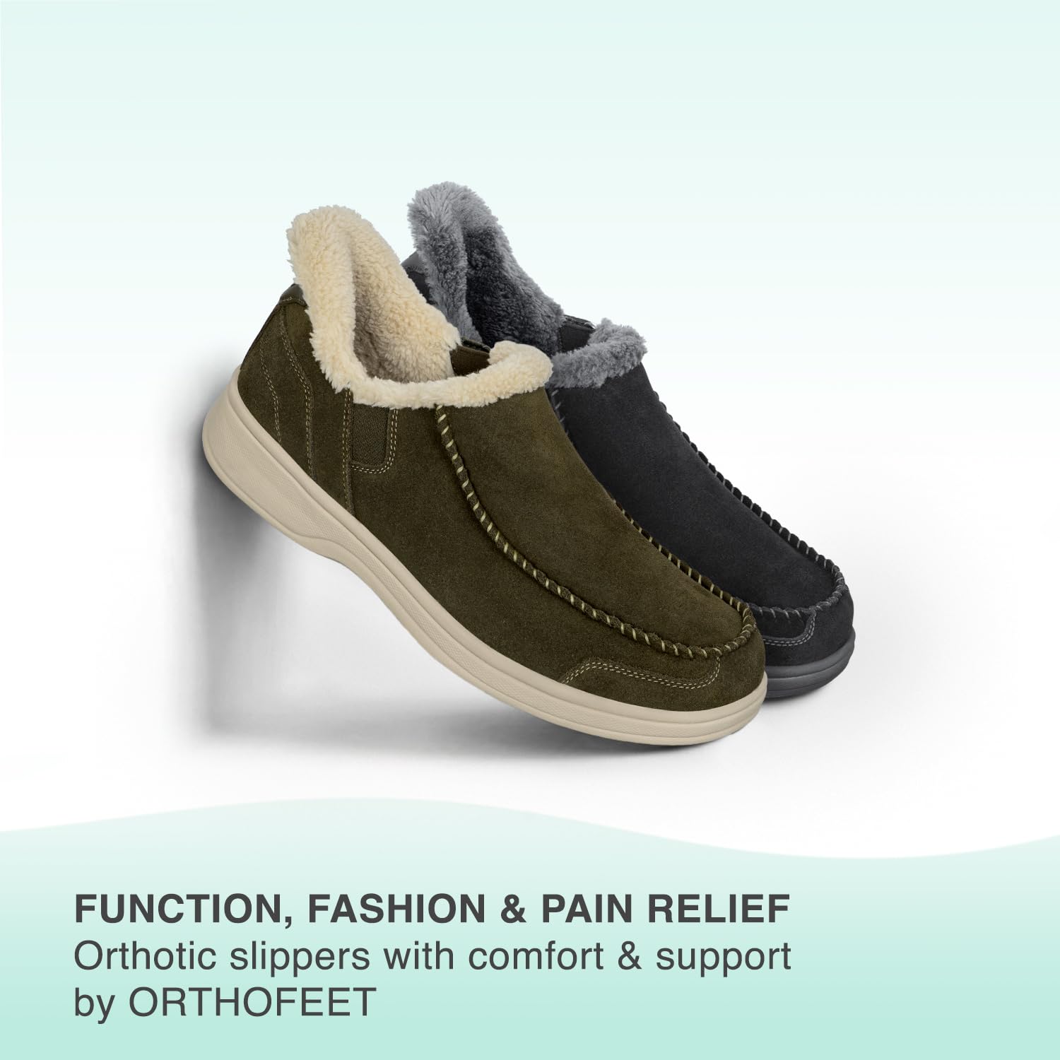 Orthofeet Men's Orthopedic Leather Vito Hands-Free Slippers - Comfortable & Supportive Diabetic Shoes for Plantar Fasciitis Relief - Ideal for Indoor & Outdoor Use at Home, Office, or Travel