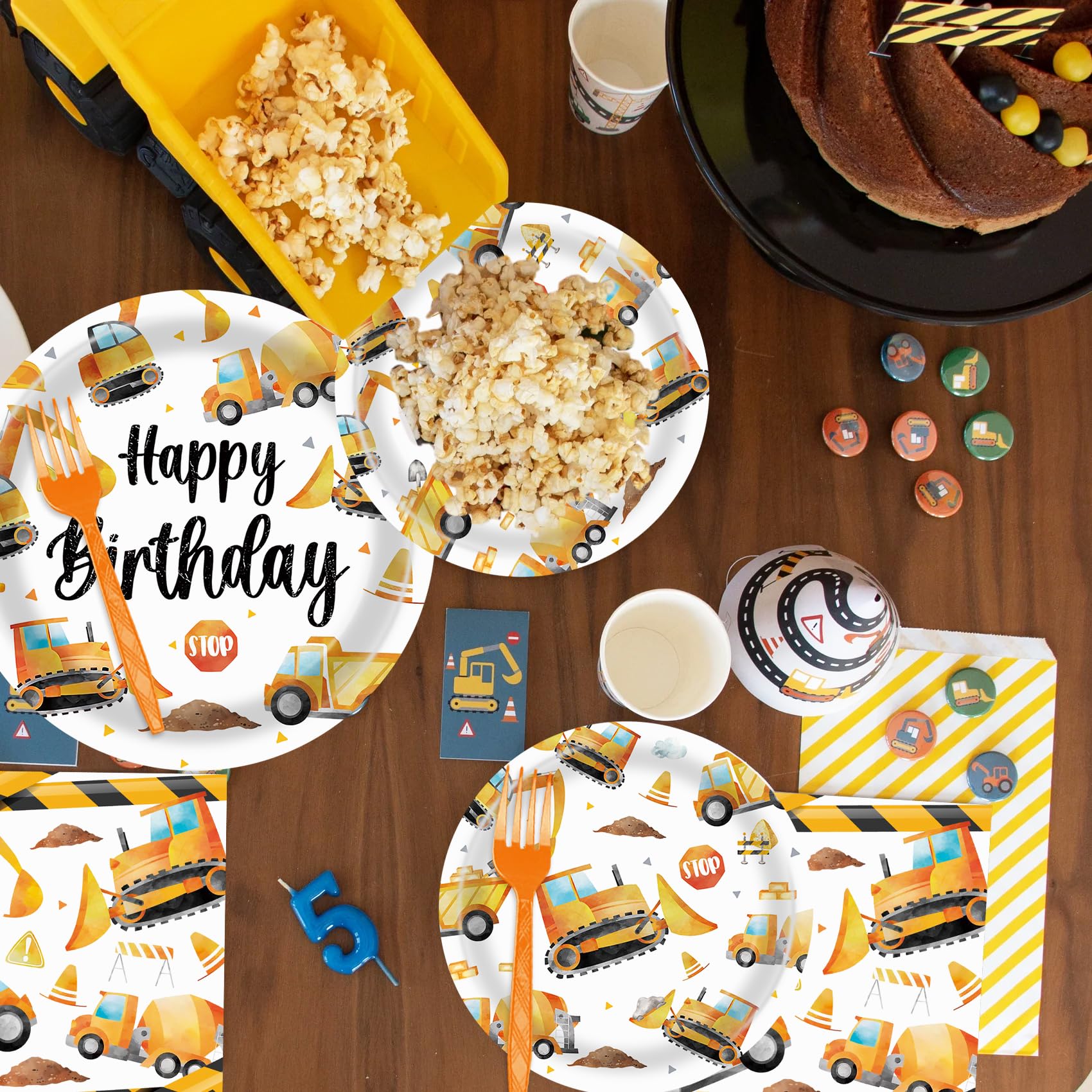 96 Pcs Construction Themed Paper Plates & Napkins - Heavy Duty Party Decorations for Construction Birthday, Baby Shower, or Themed Events - Perfect for DIY Crafts, School Projects, and Kids' Party Supplies