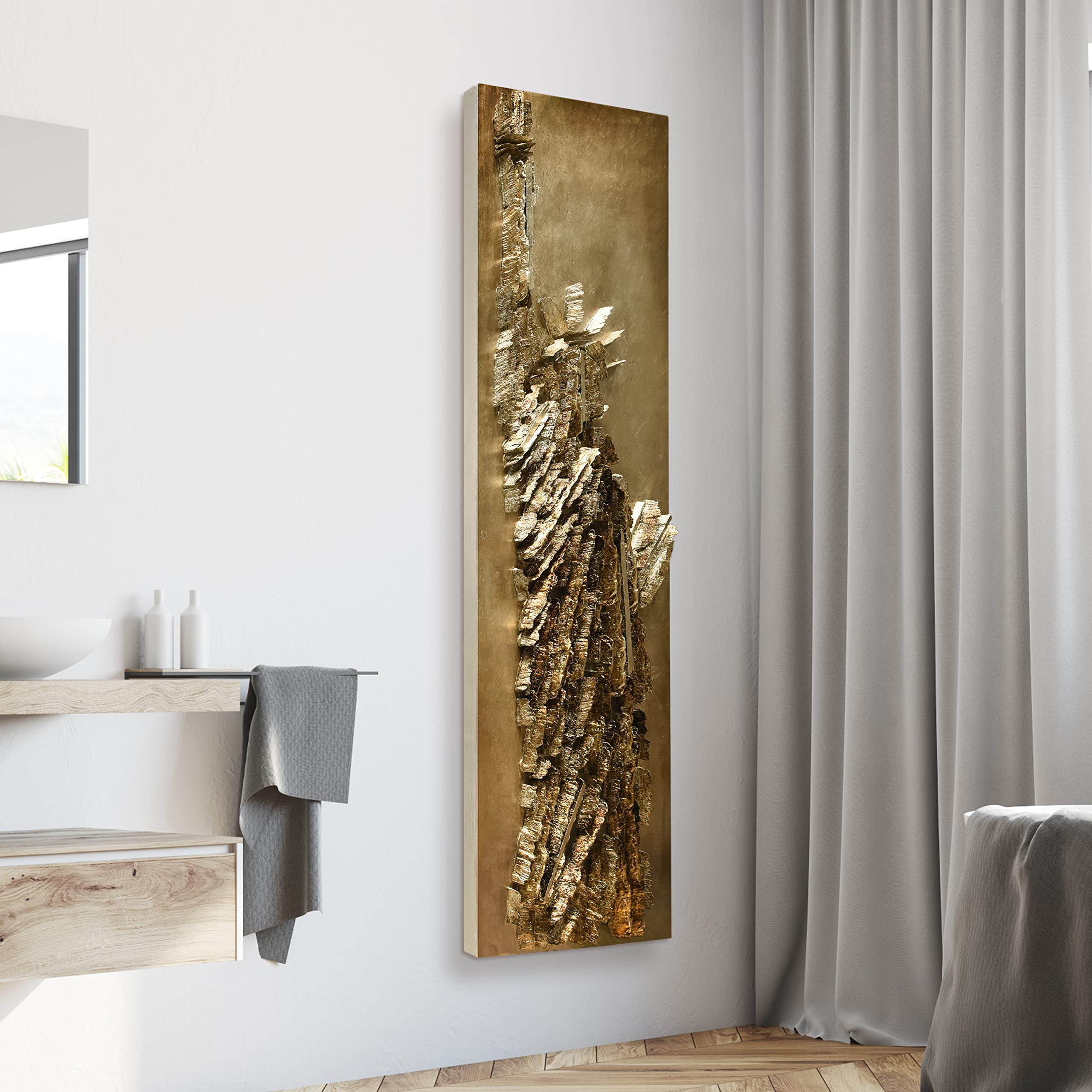 Premium 3D Wood Wall Art with Gold Leaf - Empire Art Direct Rugged Blocks Liberty Design (72