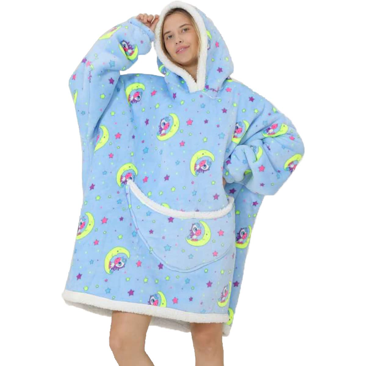 Wearable Blanket Fleece - Thick Warm Hoodie Blanket with Big Hood for Women & Girls | Cozy Loungewear for Home, Outdoor Camping & Winter Travel