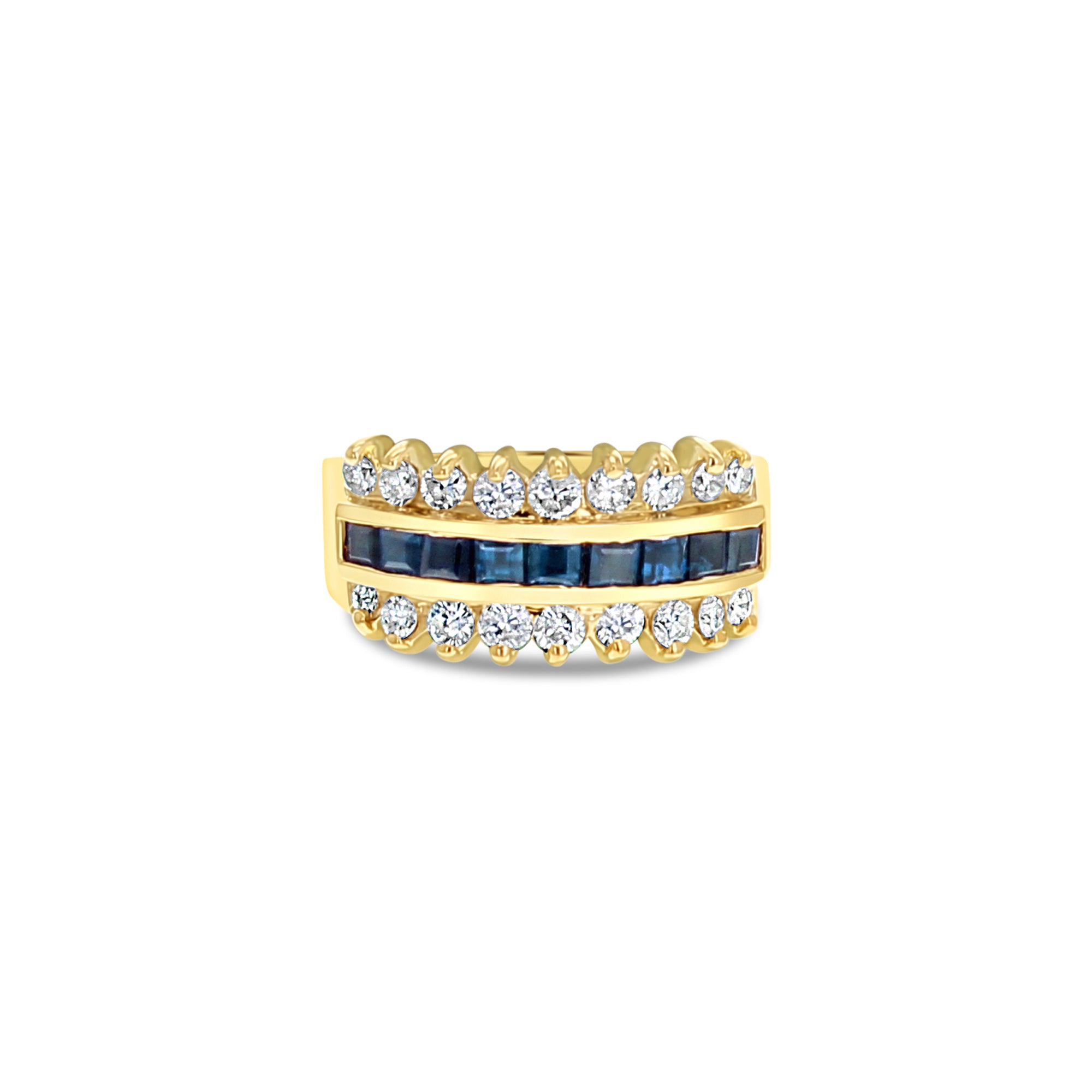 1.55cttw Sapphire & Diamond Wedding Band Ring - 14K Yellow Gold for Women, Bridal Jewelry, Engagement Ring, Anniversary Gift
