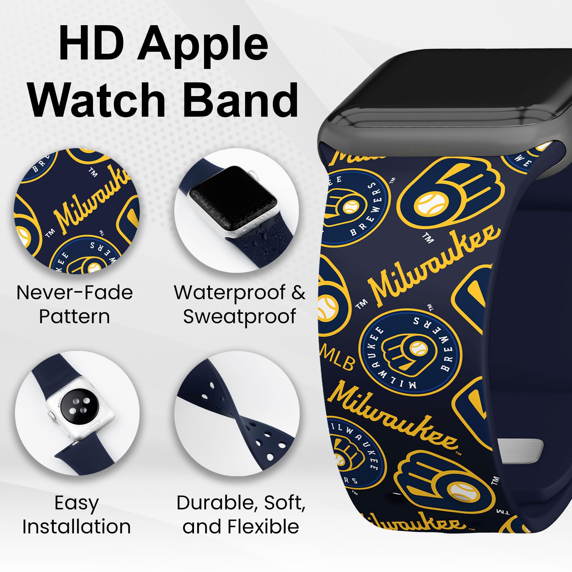 Milwaukee Brewers HD Game Time Watch Band for Apple Watch - Durable Sports Strap for Baseball Fans & Active Lifestyles