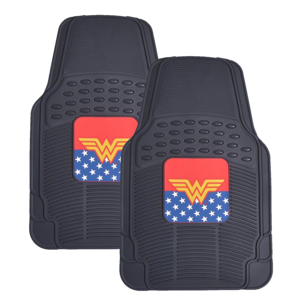 BDK Wonder Woman Rubber Car Floor Mats - 2pc Front Floor Protectors for Jeep, SUV, Truck | Waterproof, Durable, Easy to Clean | Perfect for Road Trips, Daily Commute & Off-Road Adventures