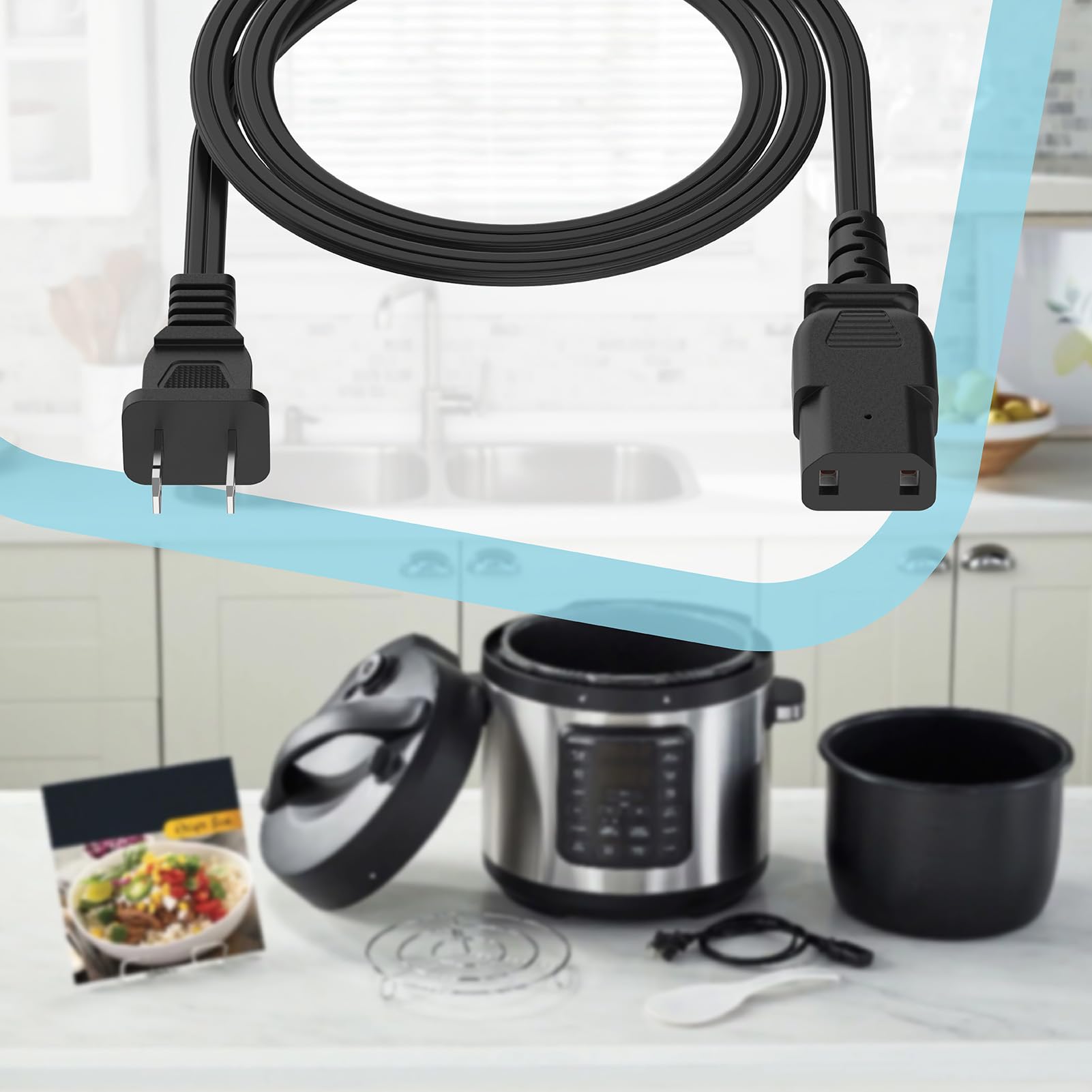Replacement Power Cord for 6-Quart Crock-Pot Express Multi Cooker SCCPPC600-V1 - Compatible with Instant Pot, Rice Cooker & Slow Cooker - Perfect for Home Kitchen, Meal Prep & Pressure Cooking