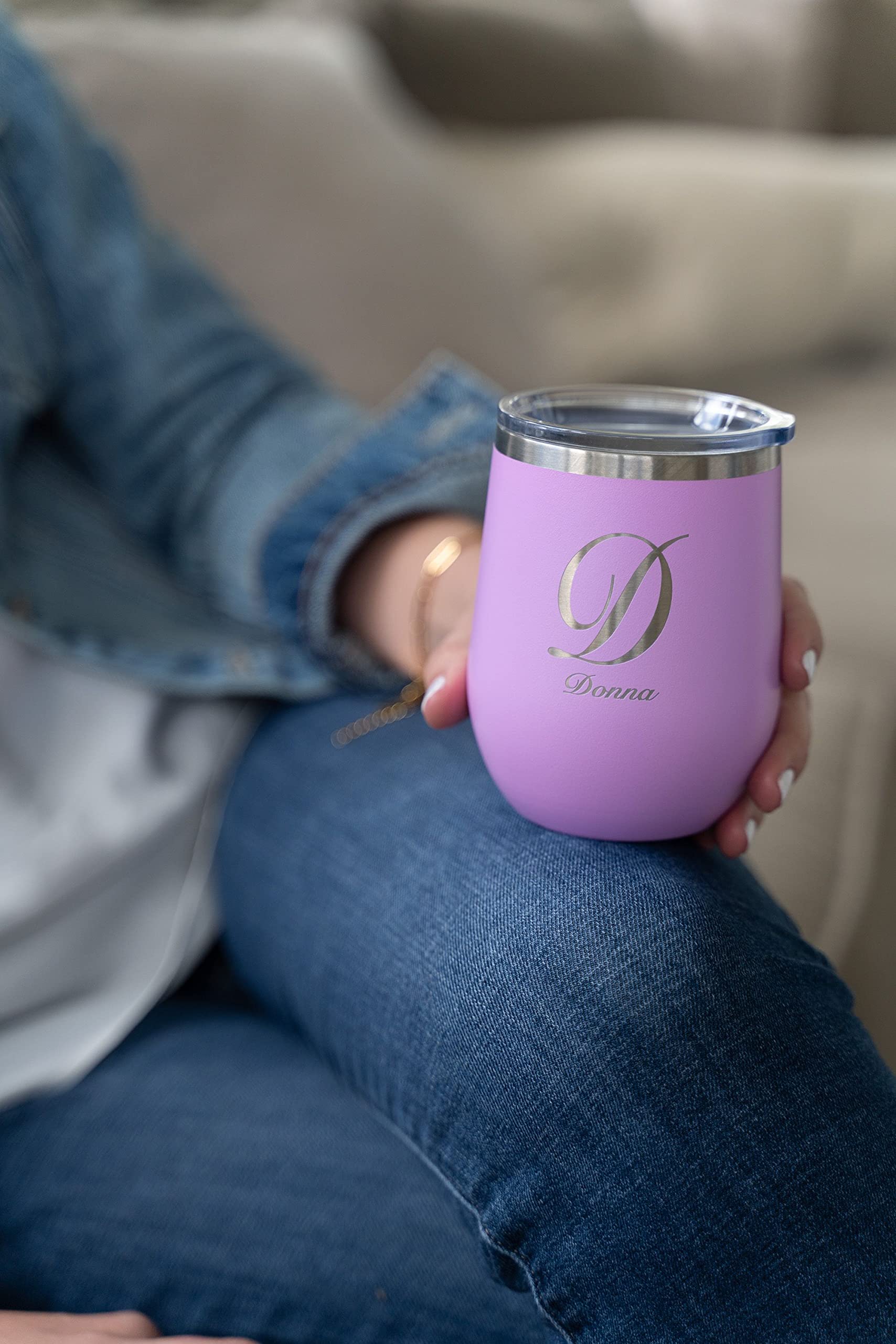 Personalized Monogram Wine Tumbler - 20oz Insulated Stainless Steel Cup with Lid - Custom Engraved Gift for Women & Men - Perfect for Wine Lovers, Parties, Travel & Outdoor Events