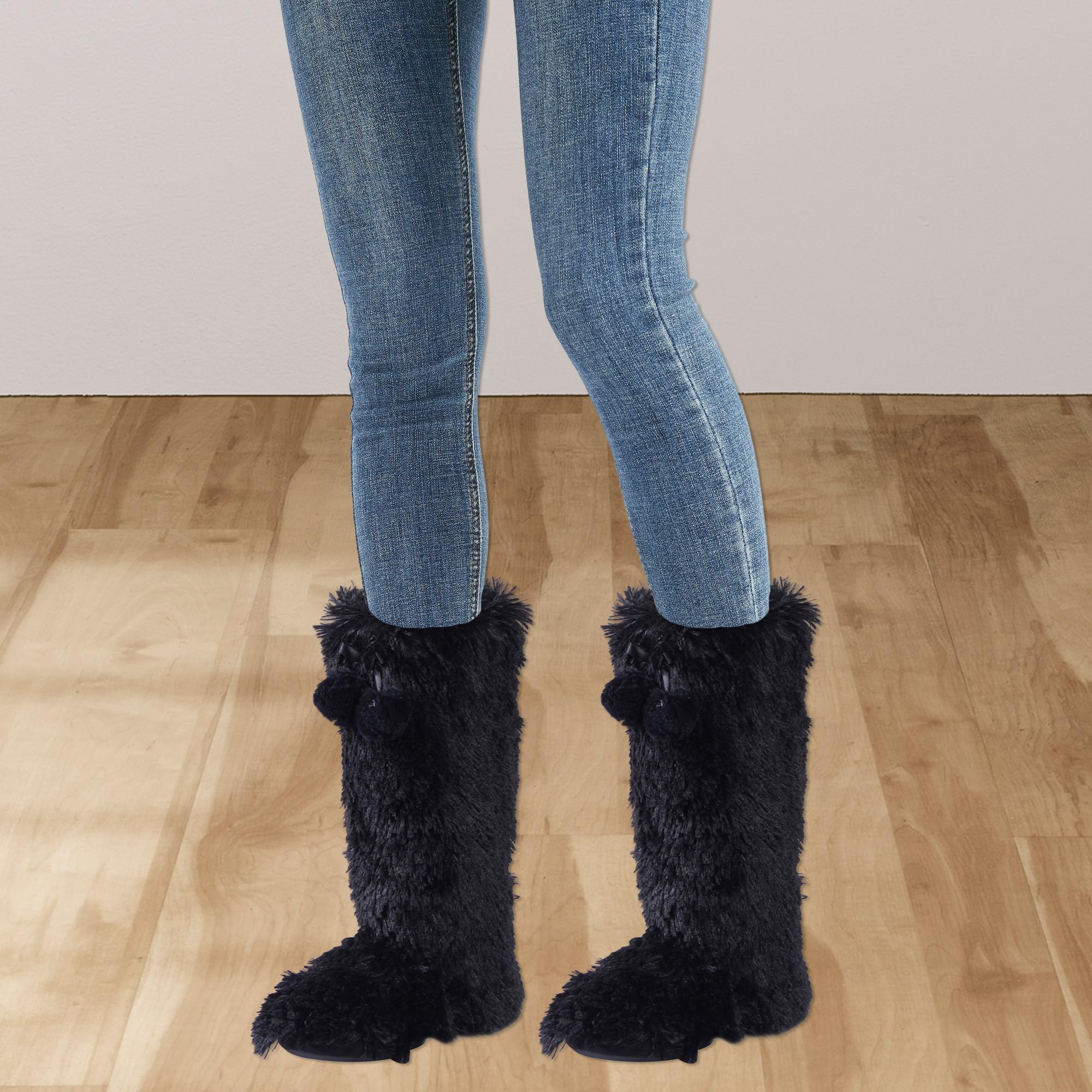 Cozy Furry Plush Slipper Boots for Women - Warm Winter House Shoes with Non-Slip Sole - Soft Indoor Bedroom Booties for Home, Lounge & Relaxation