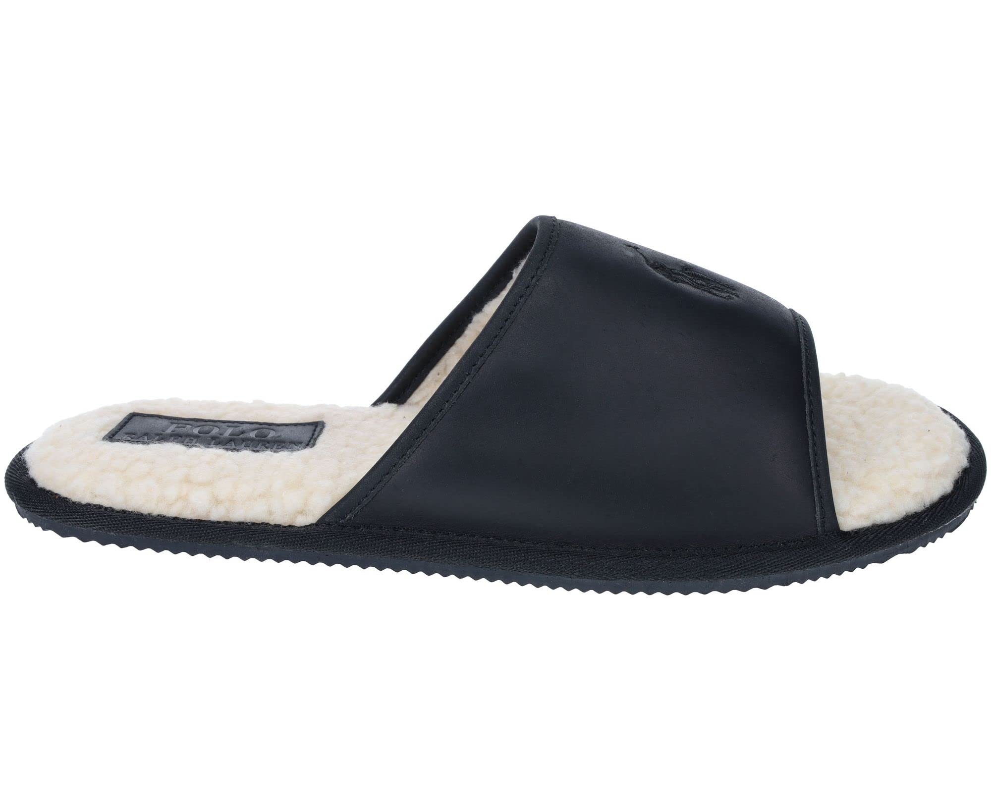 Ralph Lauren Men's Antero Leather Slide Slippers - Black, Size 13 - Comfortable House Shoes for Indoor & Outdoor Wear